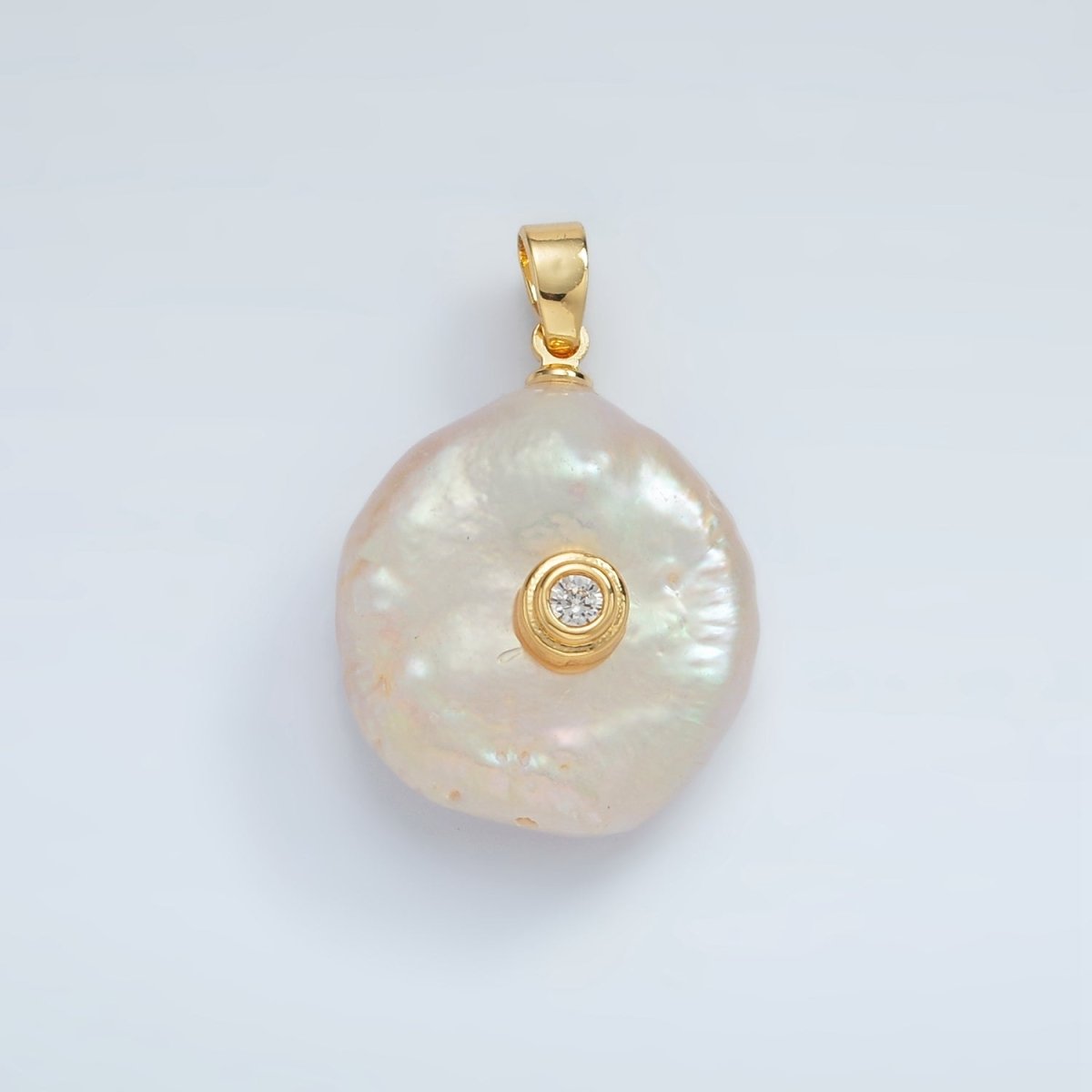 24K Gold Filled 25mm Clear CZ Freshwater Pearl Pendant | P1758 - DLUXCA