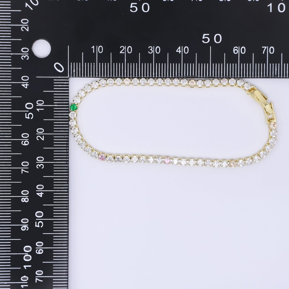 24K Gold Filled 2.5mm Clear, Green, Pink Round CZ 7 Inches Tennis Bracelet | WA - 3822 - DLUXCA
