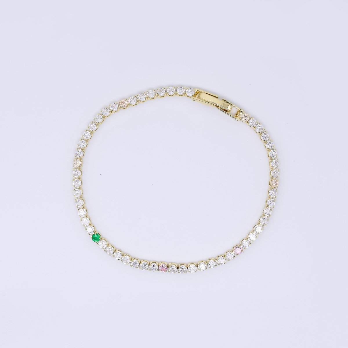 24K Gold Filled 2.5mm Clear, Green, Pink Round CZ 7 Inches Tennis Bracelet | WA - 3822 - DLUXCA