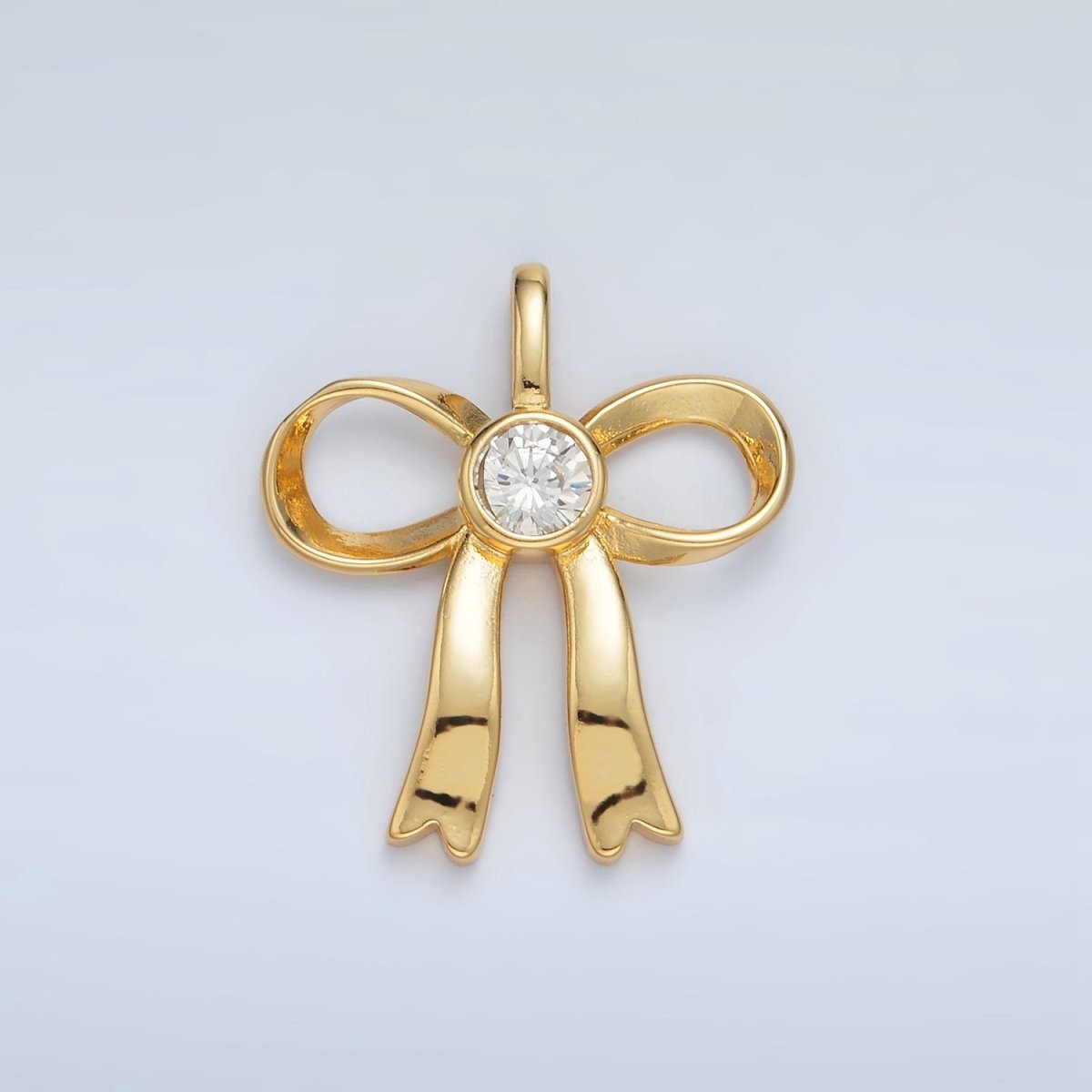 24K Gold Filled 25mm CZ Ribbon Bow Pendant in Gold & Silver | AA1411 - DLUXCA