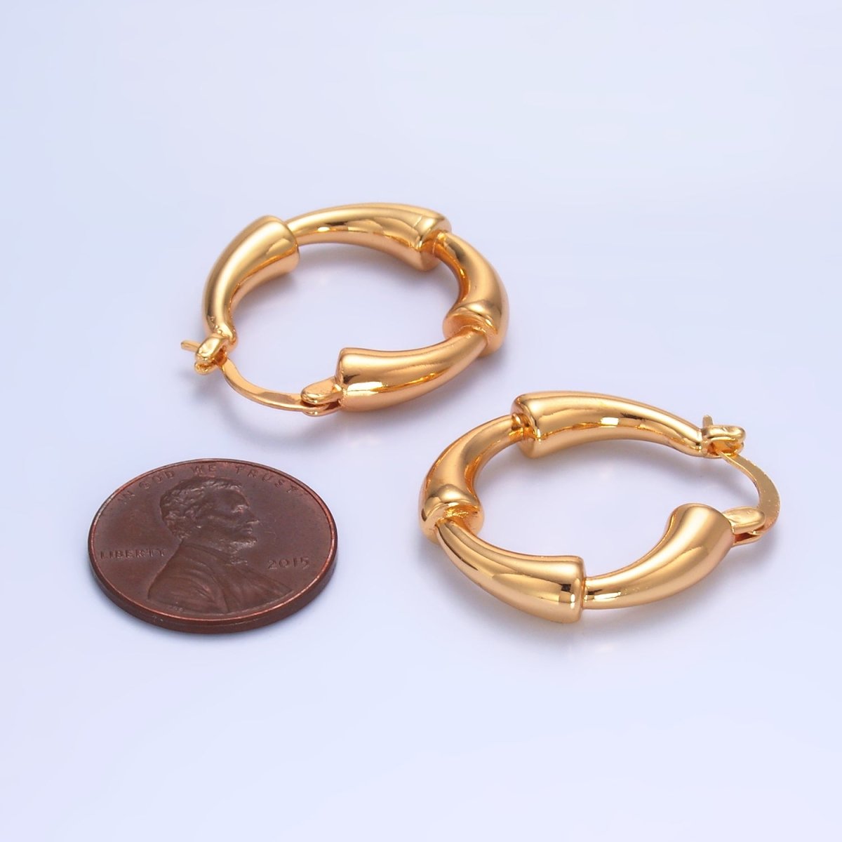 24K Gold Filled 25mm Geometric Band Latch Hoop Earrings | AB1469 - DLUXCA