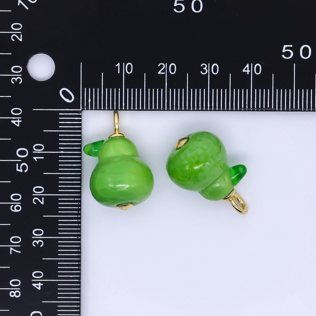 24K Gold Filled 25mm Glass Art Green Pear Charm | E899 - DLUXCA