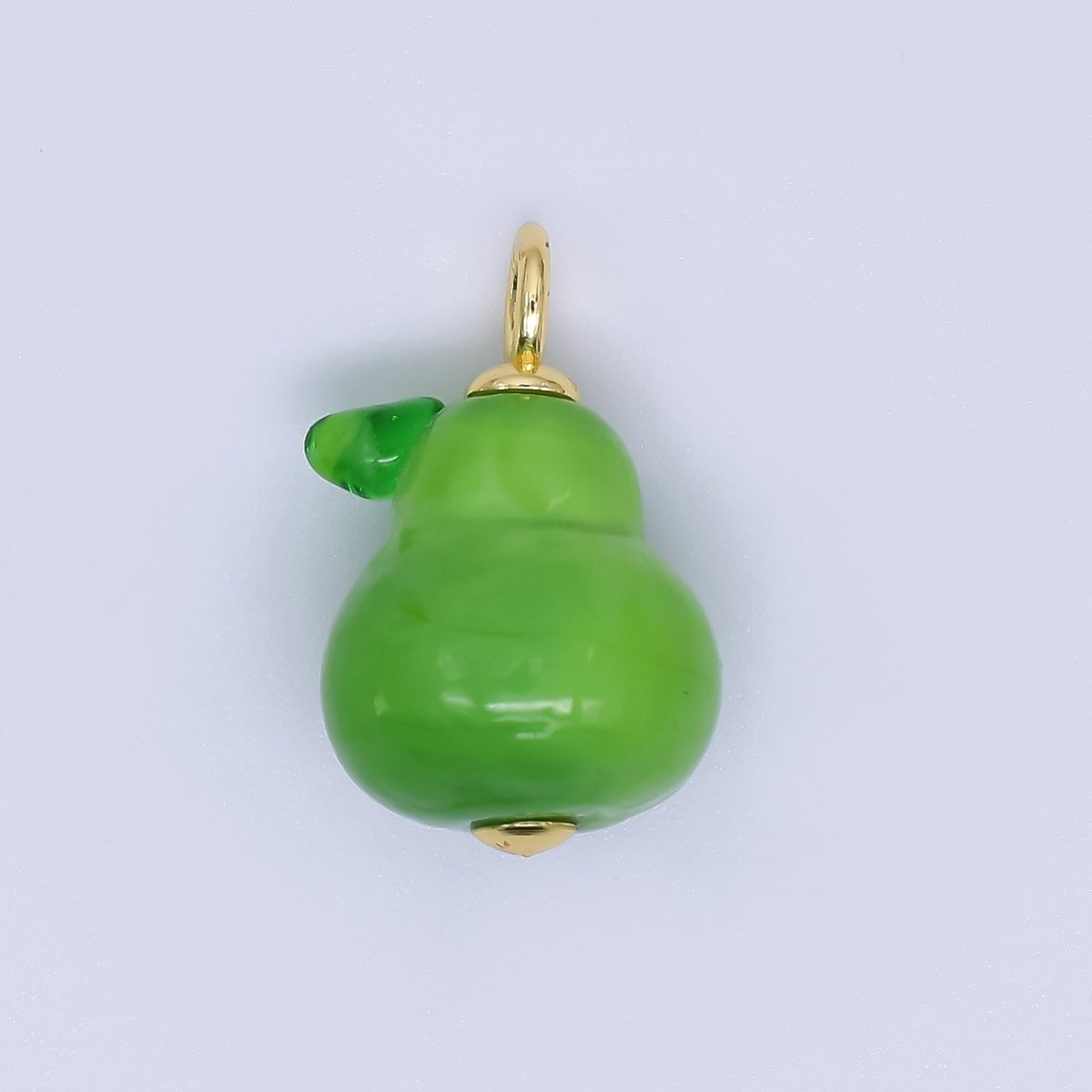 24K Gold Filled 25mm Glass Art Green Pear Charm | E899 - DLUXCA