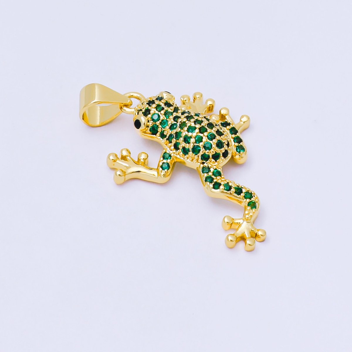24K Gold Filled 25mm Green Micro Paved CZ Bell Frog Pendant | AA1621 - DLUXCA