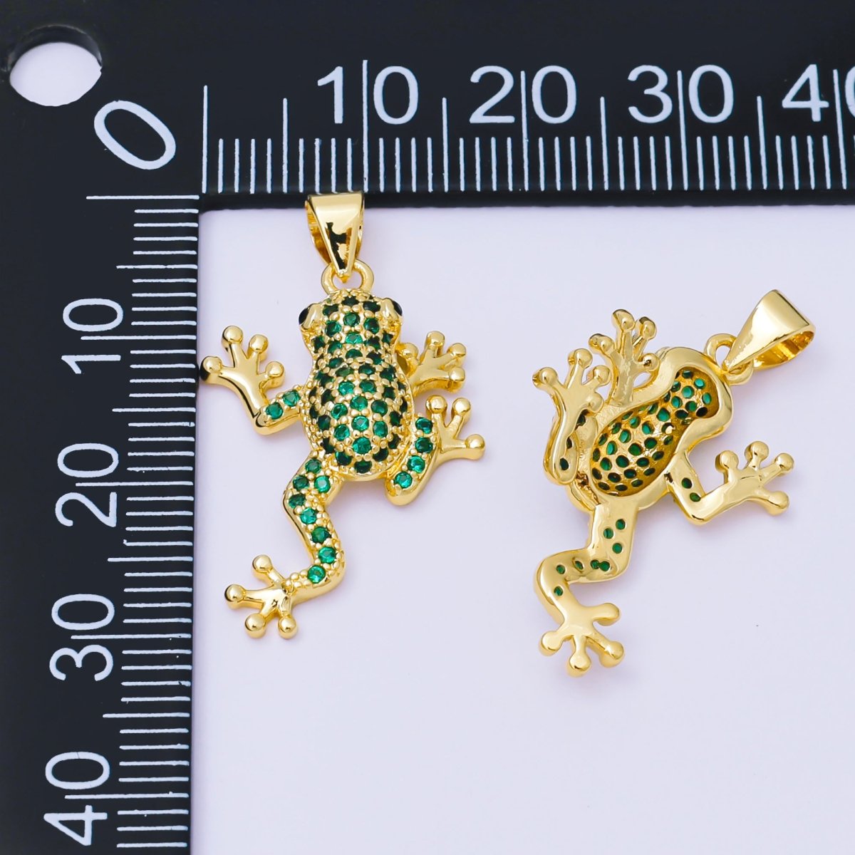 24K Gold Filled 25mm Green Micro Paved CZ Bell Frog Pendant | AA1621 - DLUXCA