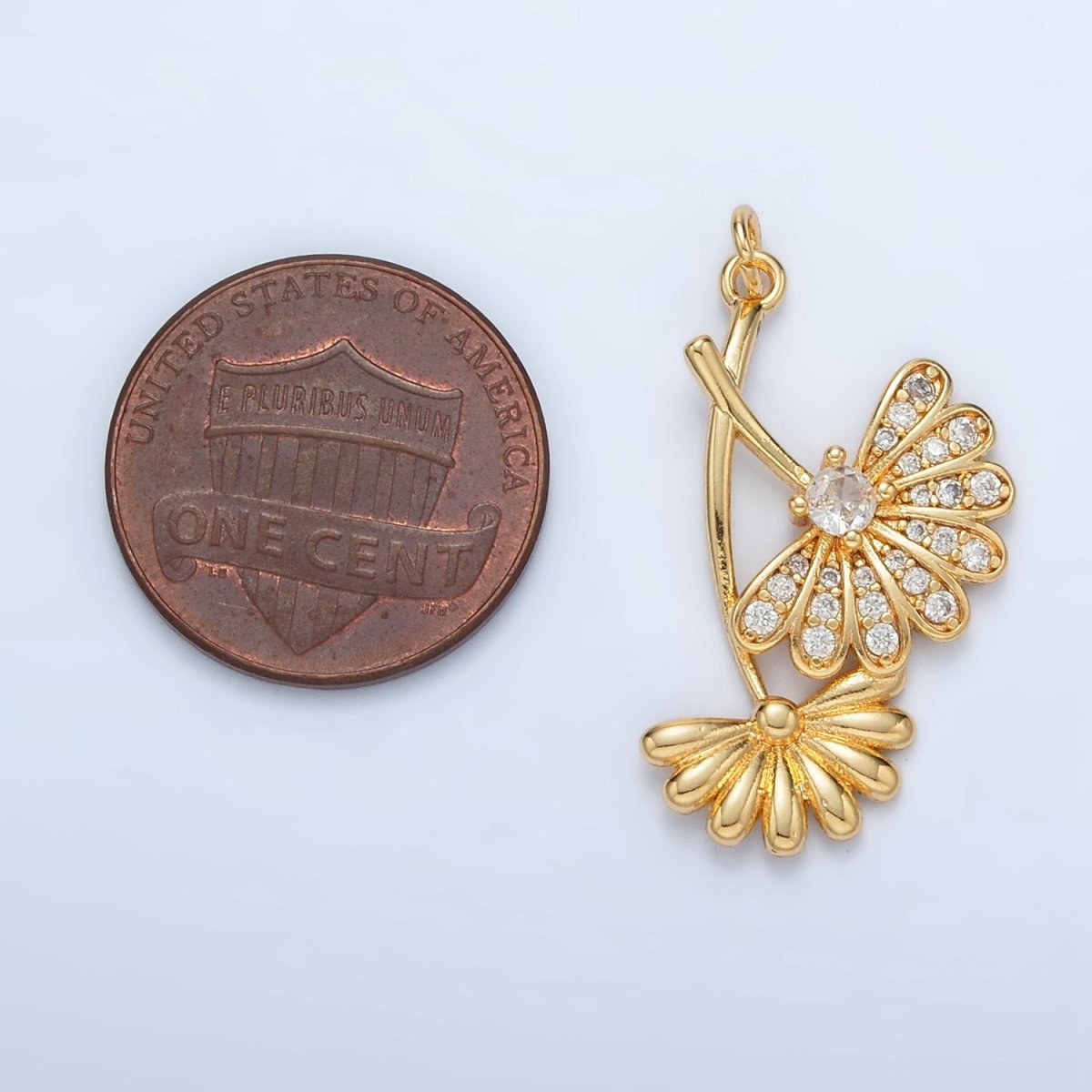 24K Gold Filled 25mm Micro Paved CZ Double Flower Plant Charm | AC140 - DLUXCA