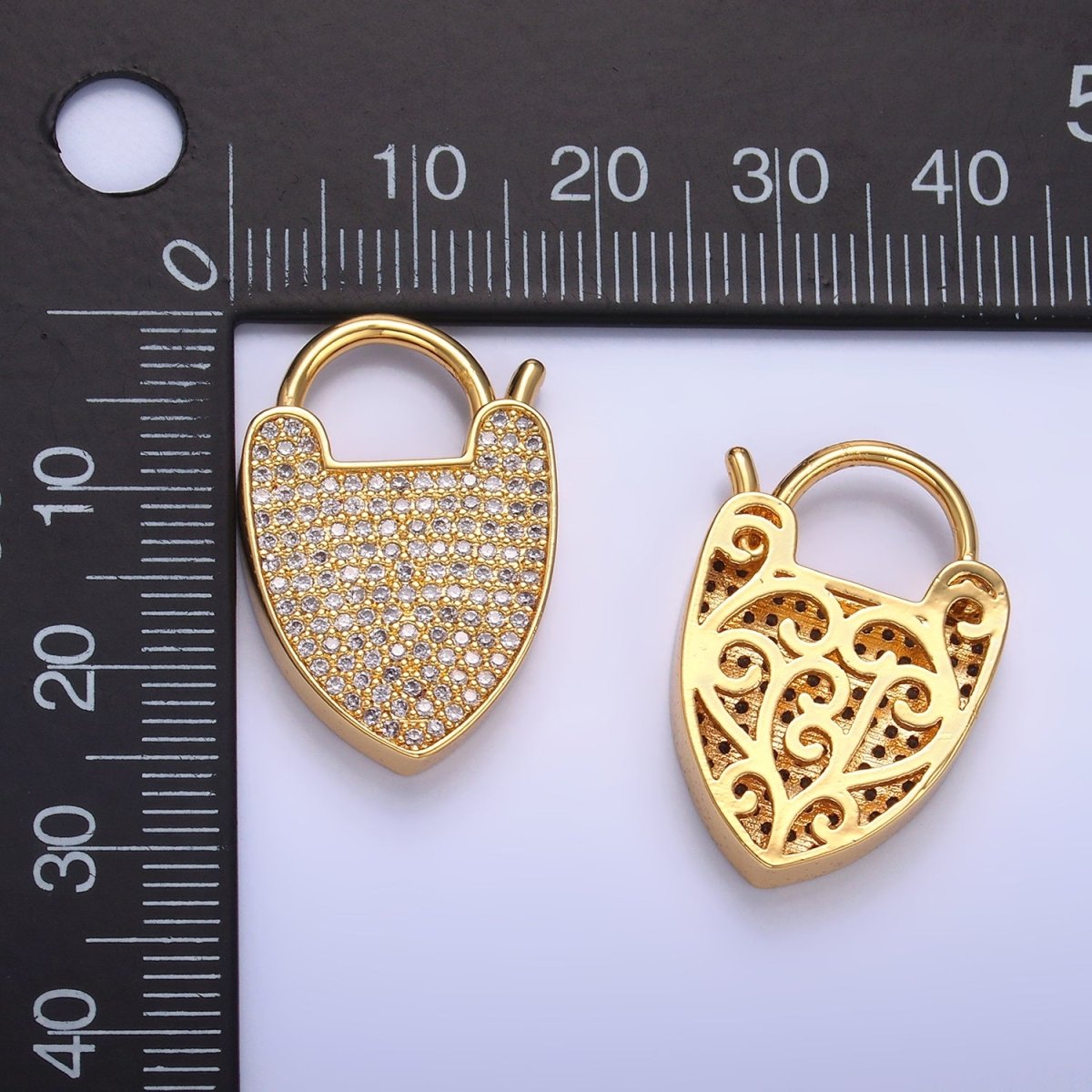 24K Gold Filled 25mm Micro Paved CZ Filigree Padlock Findings | Z1029 - DLUXCA