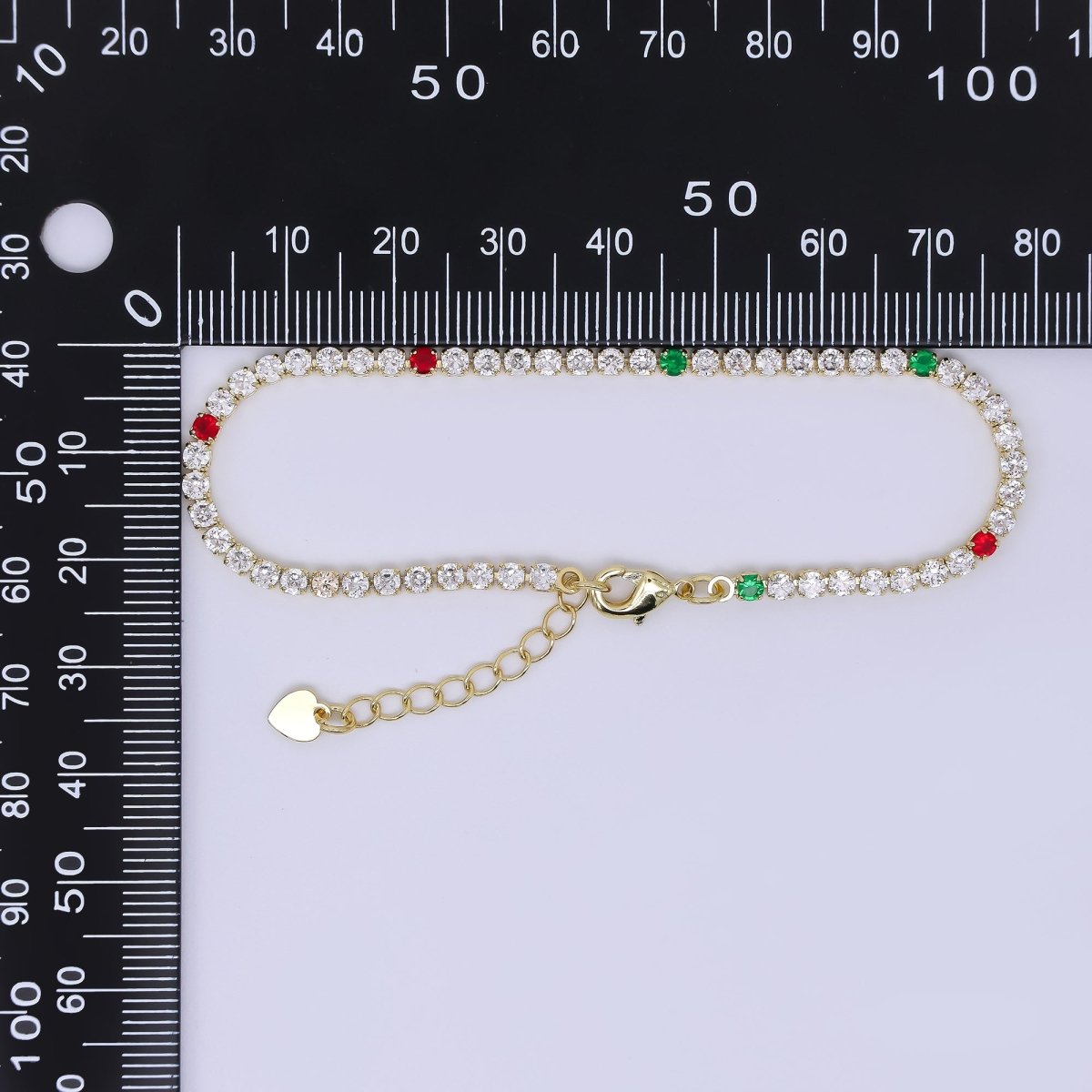 24K Gold Filled 2.5mm Mix Color Clear CZ Tennis Bracelet Chain 7.2 Inch w. Extender | WA - 1599 - DLUXCA