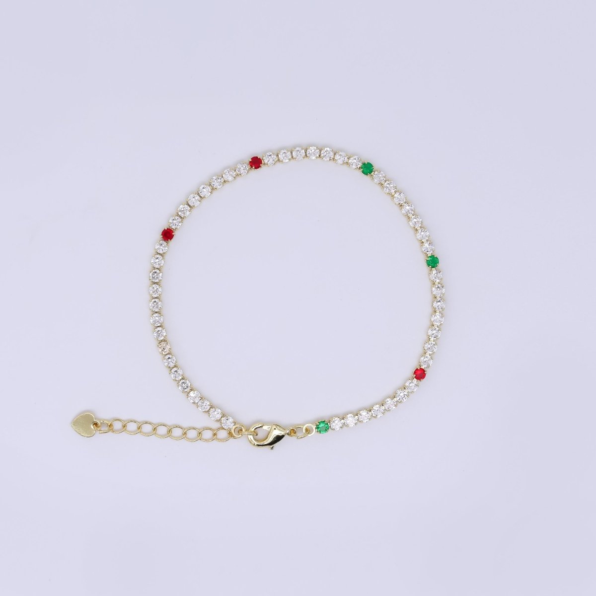 24K Gold Filled 2.5mm Mix Color Clear CZ Tennis Bracelet Chain 7.2 Inch w. Extender | WA - 1599 - DLUXCA