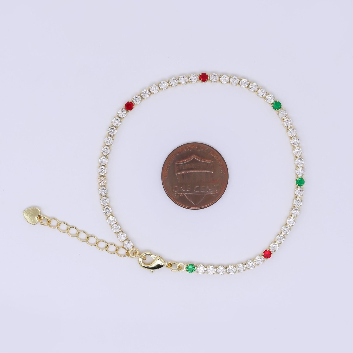24K Gold Filled 2.5mm Mix Color Clear CZ Tennis Bracelet Chain 7.2 Inch w. Extender | WA - 1599 - DLUXCA