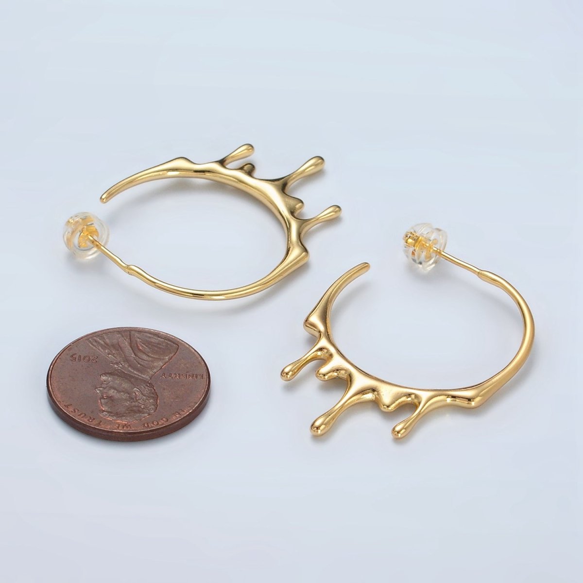 24K Gold Filled 25mm Molten Drip Minimalist C - Shaped Hoop Earrings | Q460 - DLUXCA