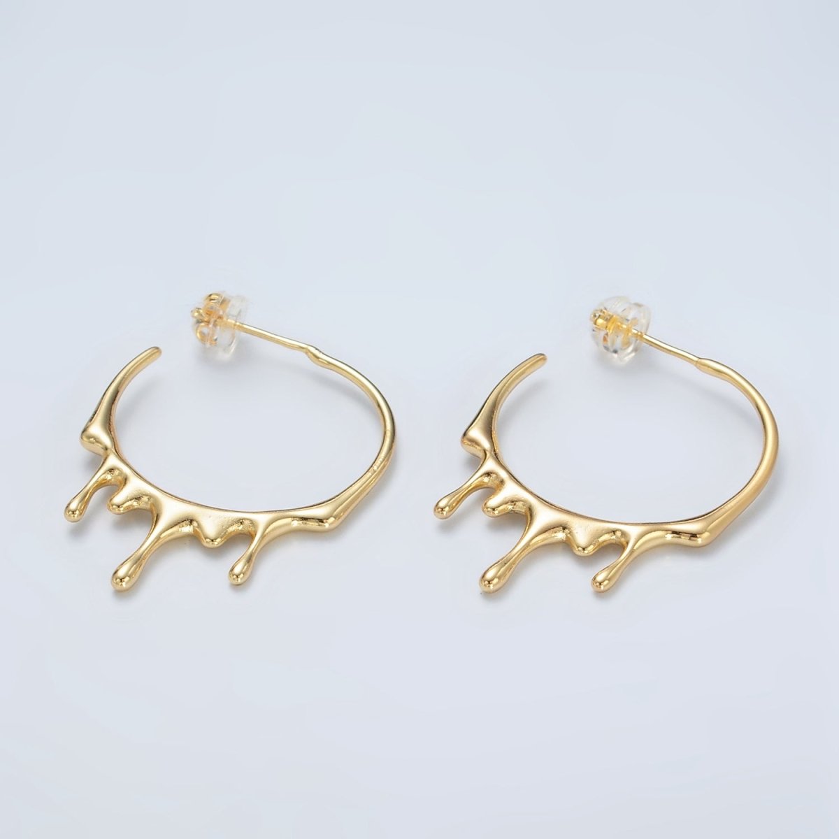 24K Gold Filled 25mm Molten Drip Minimalist C - Shaped Hoop Earrings | Q460 - DLUXCA