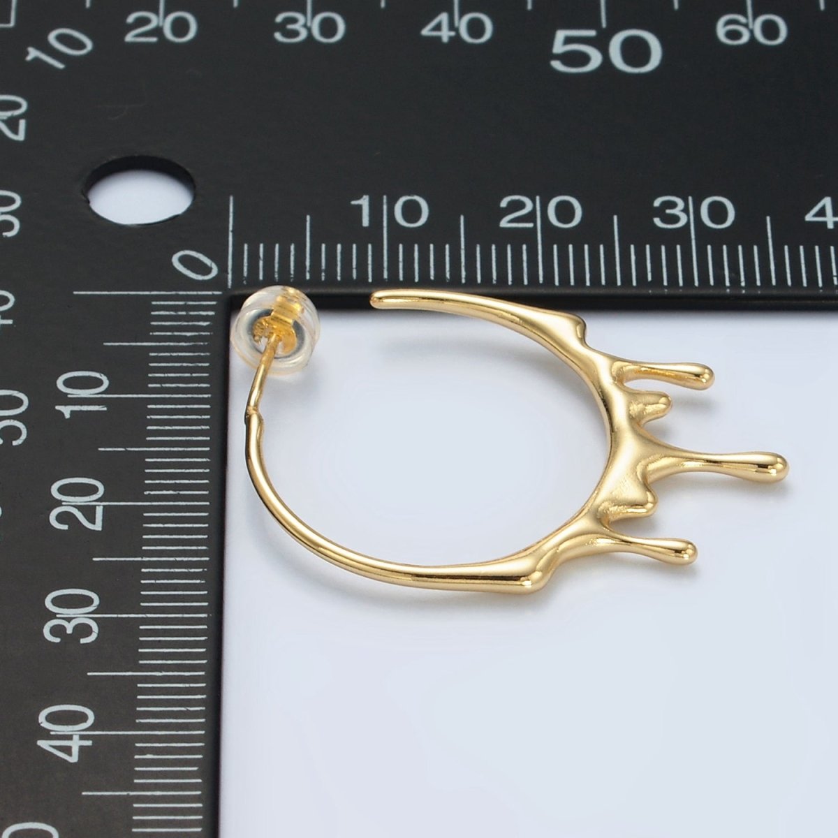 24K Gold Filled 25mm Molten Drip Minimalist C - Shaped Hoop Earrings | Q460 - DLUXCA