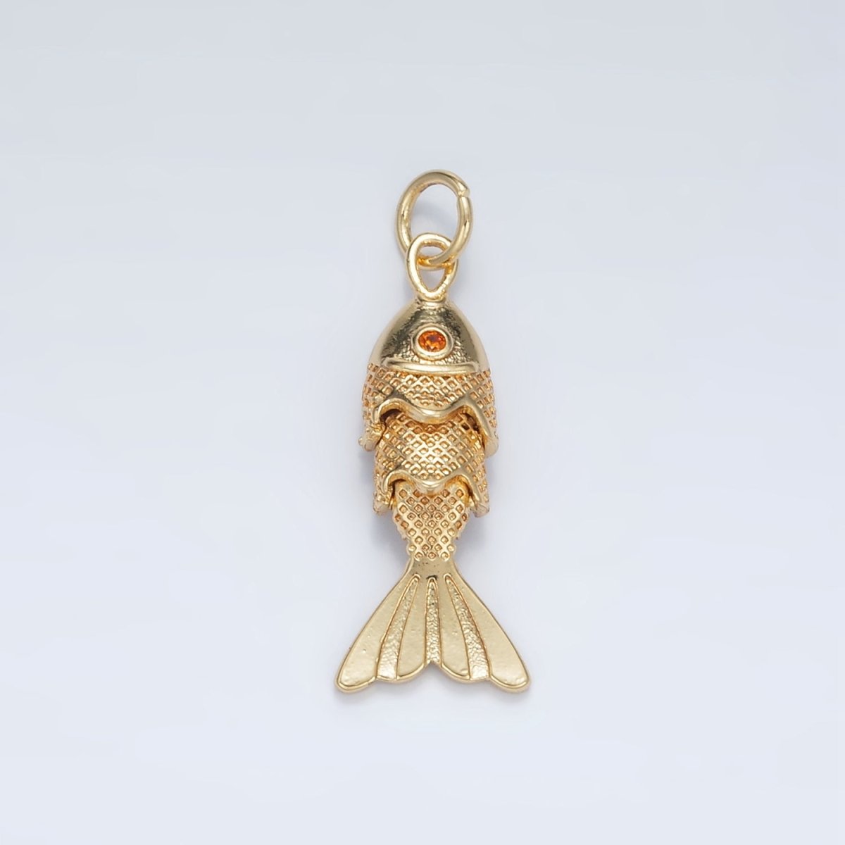 24K Gold Filled 25mm Orange CZ Multidimensional Textured Fish Sea Animal Charm | AG925 - DLUXCA