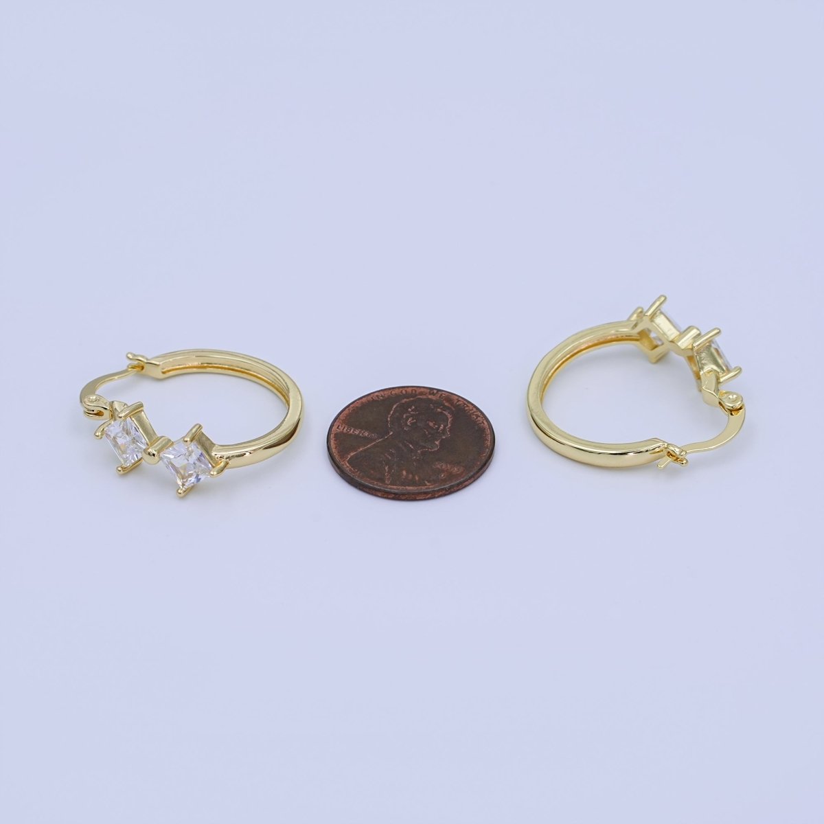 24K Gold Filled 25mm Rhombus CZ Latch Hoop Earrings | AI421 - DLUXCA