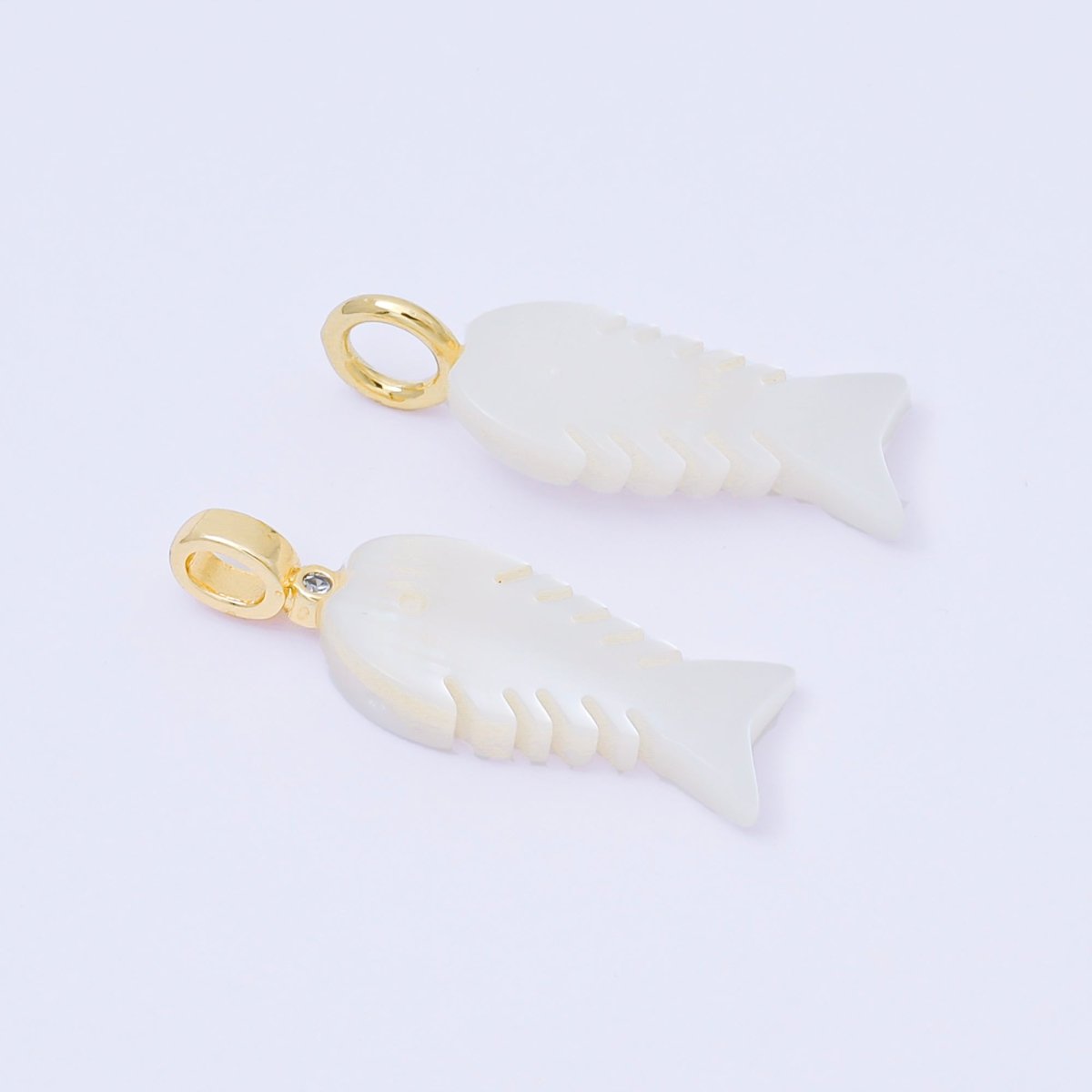 24K Gold Filled 25mm Shell Pearl Fish Sardine Animal CZ Drop Pendant | AF568 AF569 - DLUXCA