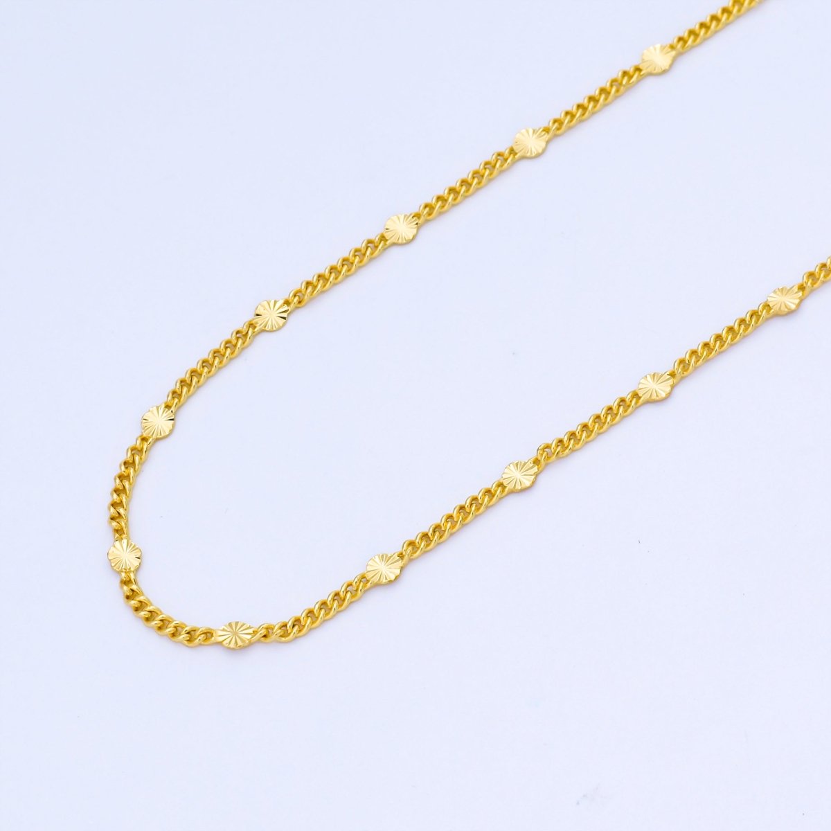 24K Gold Filled 2.5mm Sunburst Curb Unfinished Chain by Yard | Roll - 1999 - DLUXCA