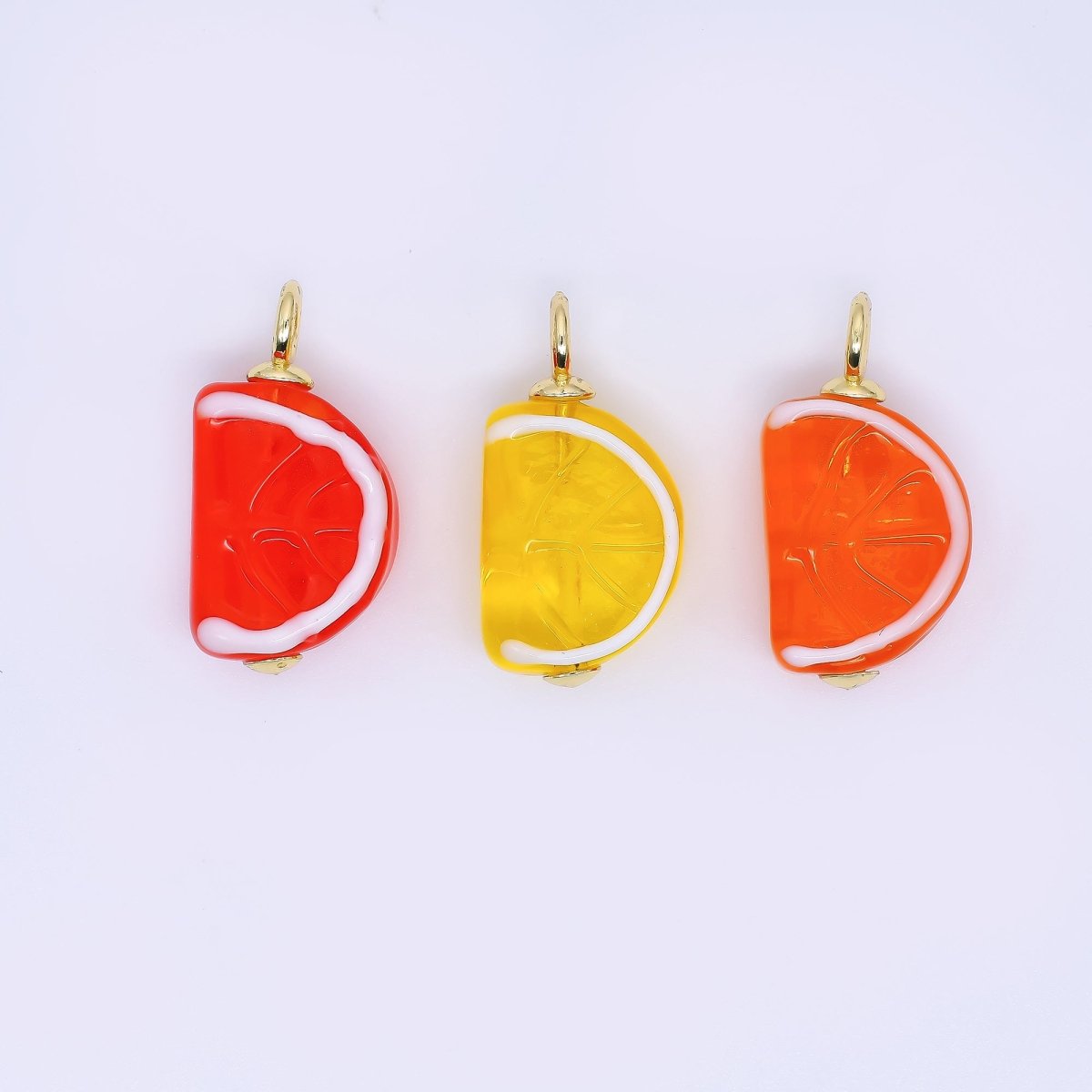 24K Gold Filled 26.5mm Art Glass Slice of Summer Oranges Dainty Charm | E841 E897 - DLUXCA