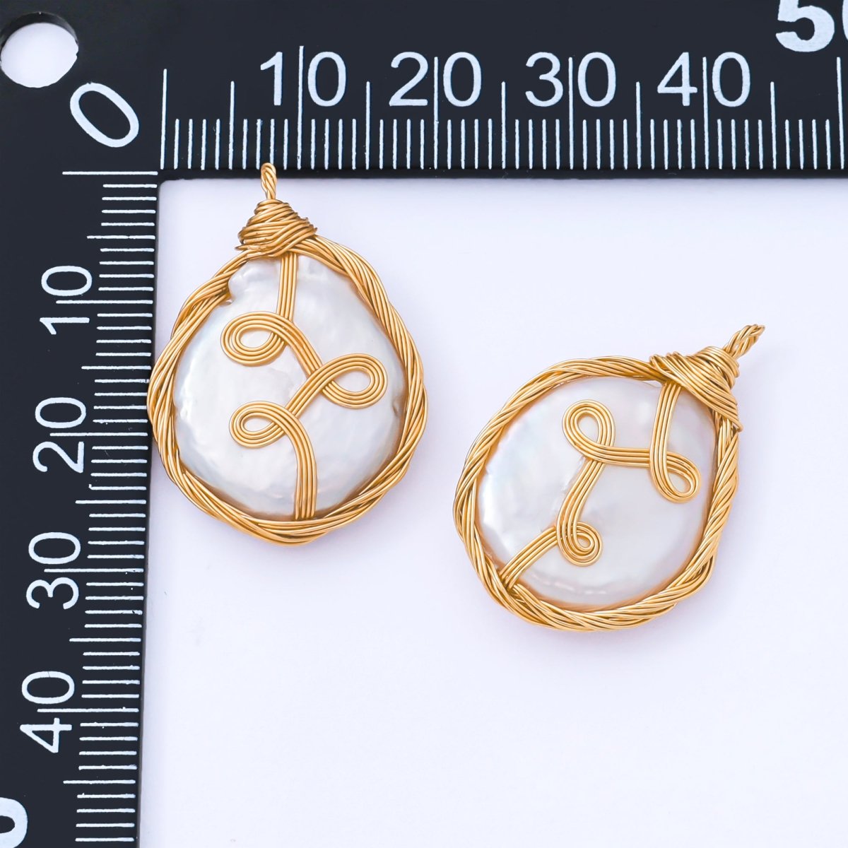 24K Gold Filled 26.5mm Baroque Freshwater Pearl Vine Textures - Framed Drop Pendant | AF580 - DLUXCA
