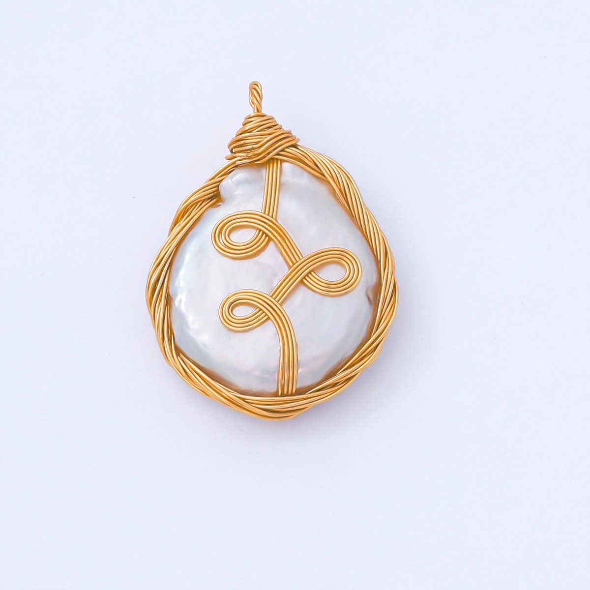 24K Gold Filled 26.5mm Baroque Freshwater Pearl Vine Textures - Framed Drop Pendant | AF580 - DLUXCA
