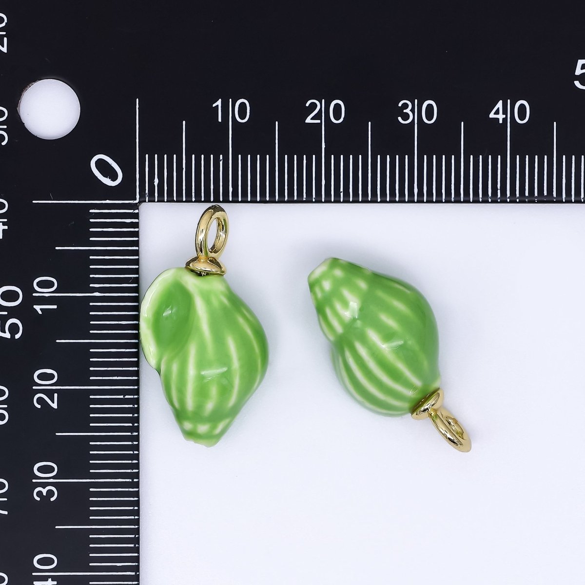 24K Gold Filled 26.5mm Enamel Art Green Conch Snail Shell Charm | AF - 550 - DLUXCA