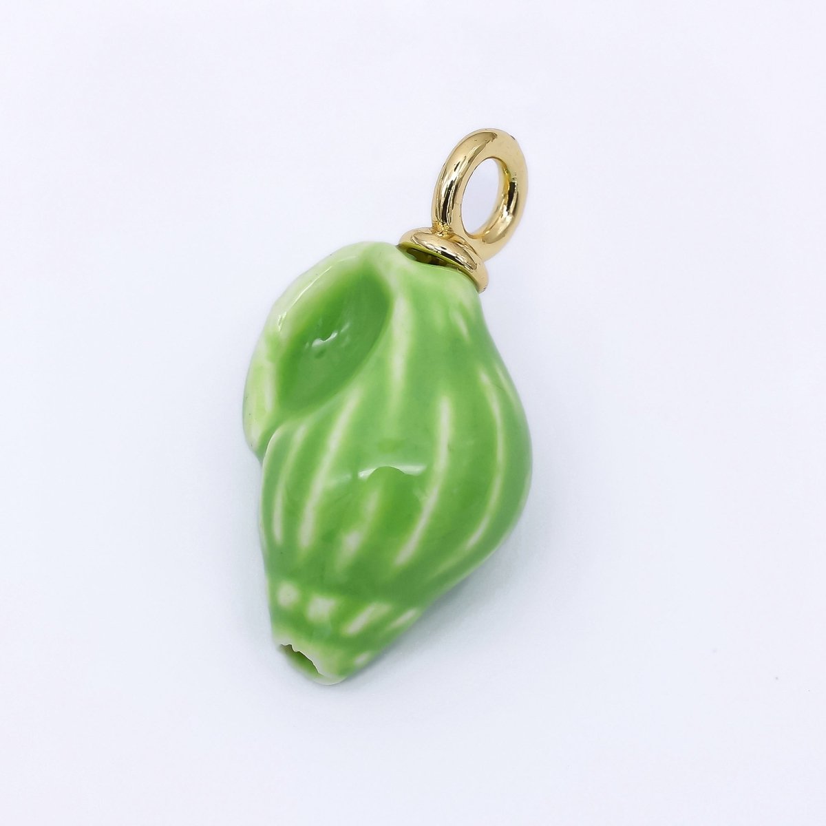 24K Gold Filled 26.5mm Enamel Art Green Conch Snail Shell Charm | AF - 550 - DLUXCA