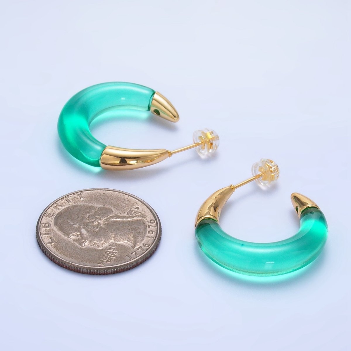 24K Gold Filled 26mm Acrylic Gold Edged C - Shaped Hoop Earrings | P184 - P210 - DLUXCA