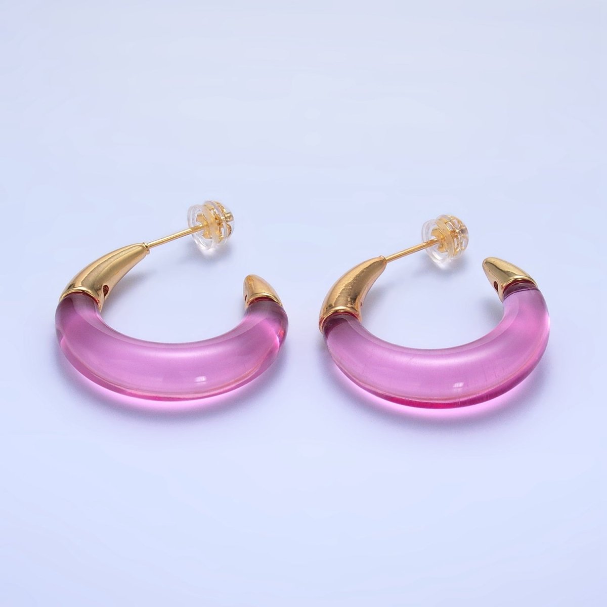 24K Gold Filled 26mm Acrylic Gold Edged C - Shaped Hoop Earrings | P184 - P210 - DLUXCA