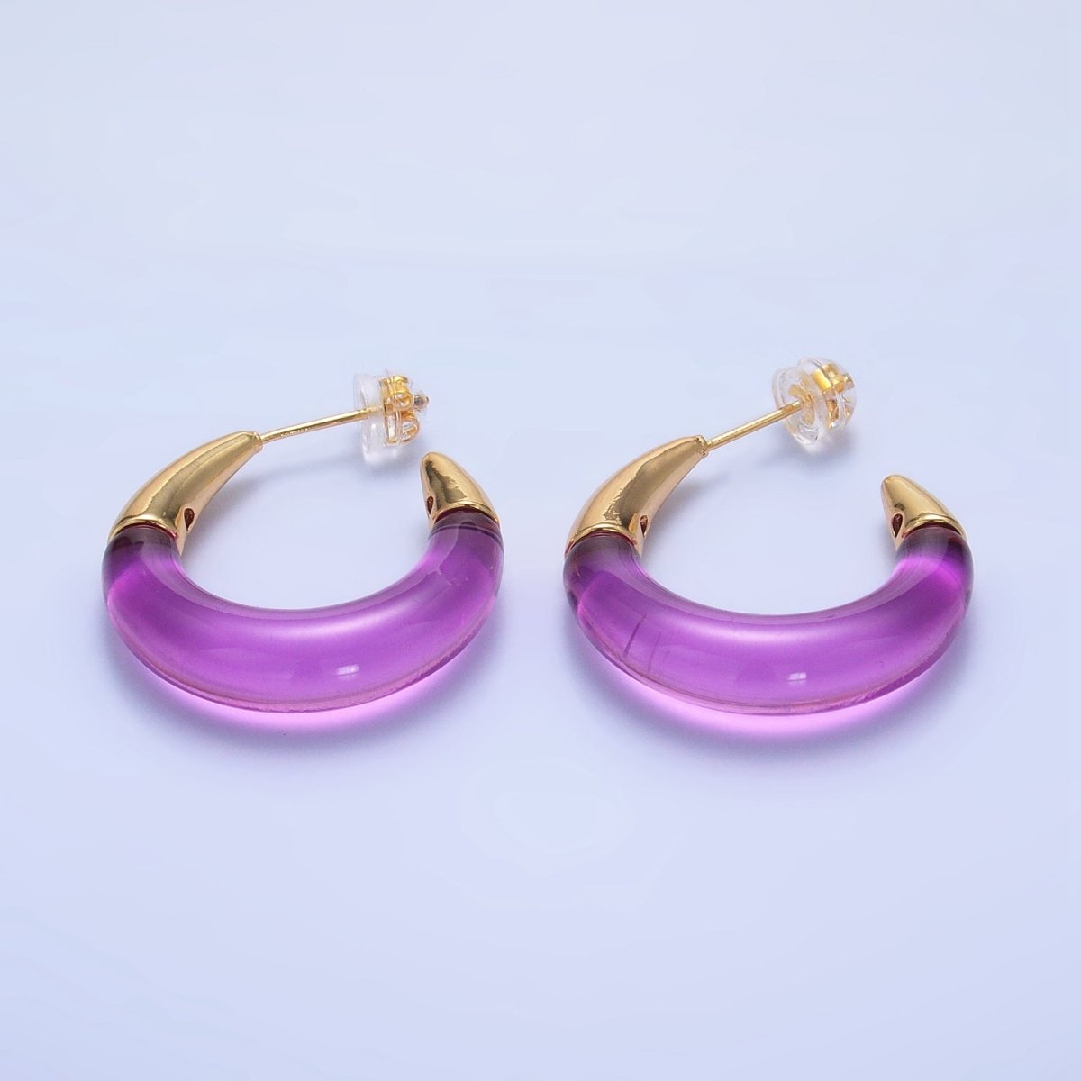 24K Gold Filled 26mm Acrylic Gold Edged C - Shaped Hoop Earrings | P184 - P210 - DLUXCA