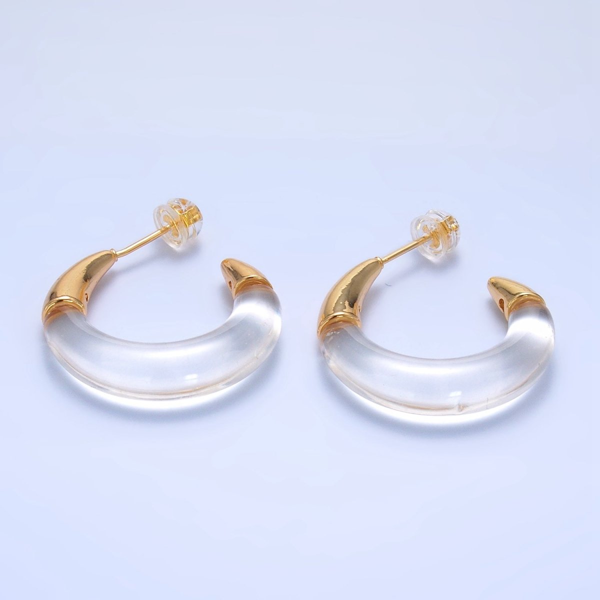 24K Gold Filled 26mm Acrylic Gold Edged C - Shaped Hoop Earrings | P184 - P210 - DLUXCA