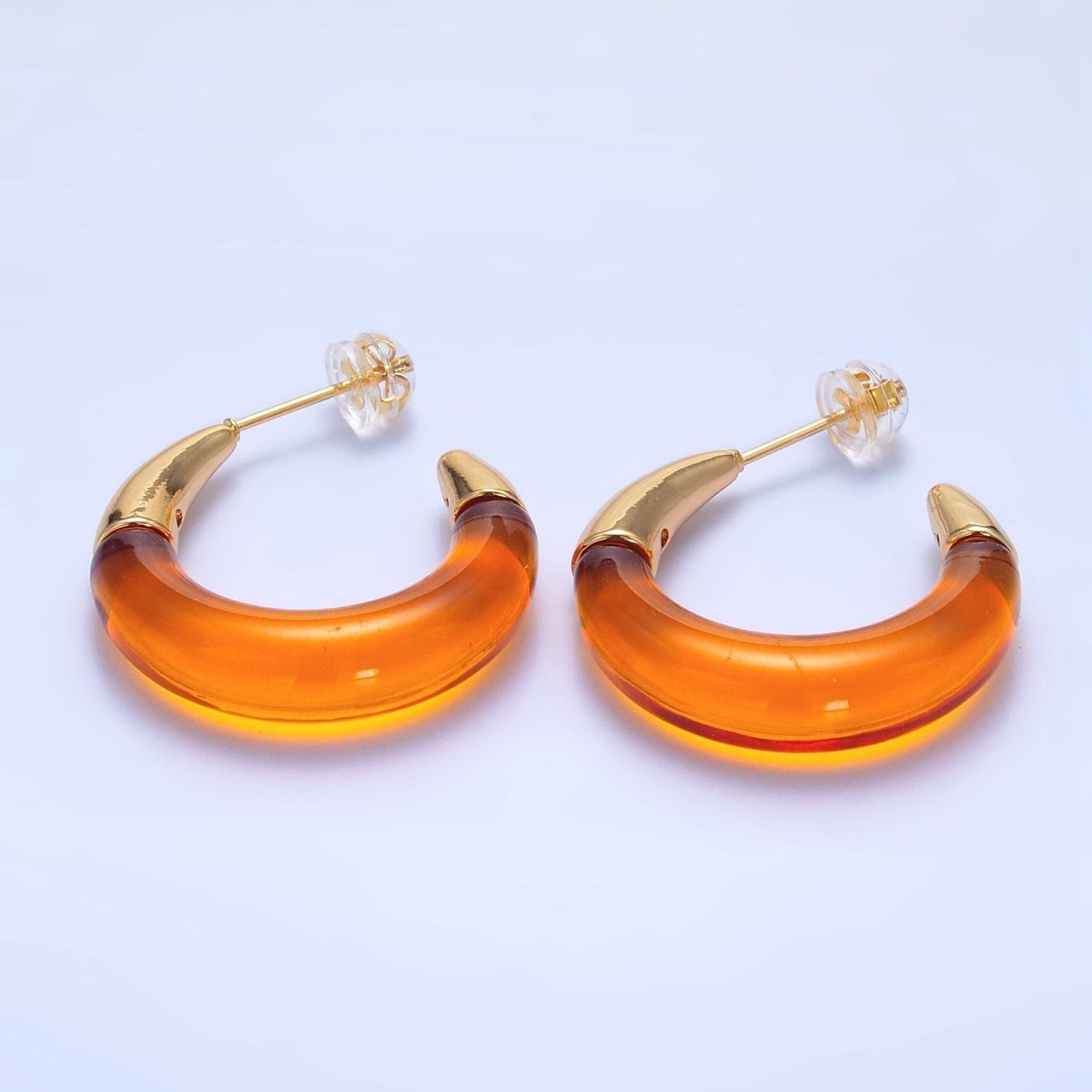 24K Gold Filled 26mm Acrylic Gold Edged C - Shaped Hoop Earrings | P184 - P210 - DLUXCA