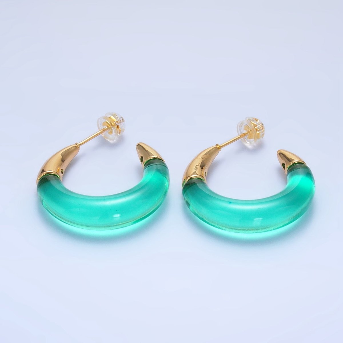 24K Gold Filled 26mm Acrylic Gold Edged C - Shaped Hoop Earrings | P184 - P210 - DLUXCA