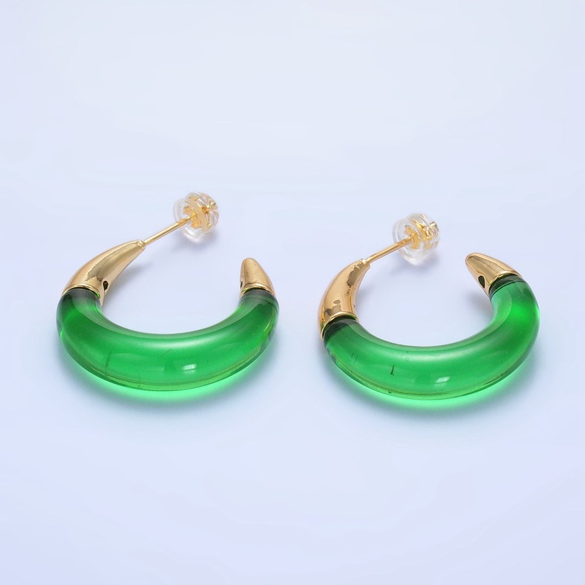 24K Gold Filled 26mm Acrylic Gold Edged C - Shaped Hoop Earrings | P184 - P210 - DLUXCA