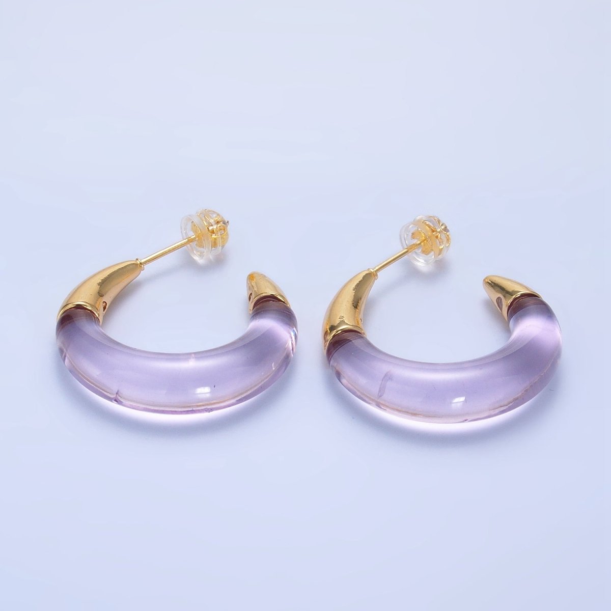 24K Gold Filled 26mm Acrylic Gold Edged C - Shaped Hoop Earrings | P184 - P210 - DLUXCA