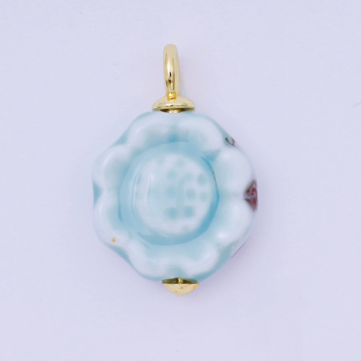 24K Gold Filled 26mm Ceramic Art Vintage Luxurious Blooming Flower Charm | AH - 651 - AH - 654 - DLUXCA