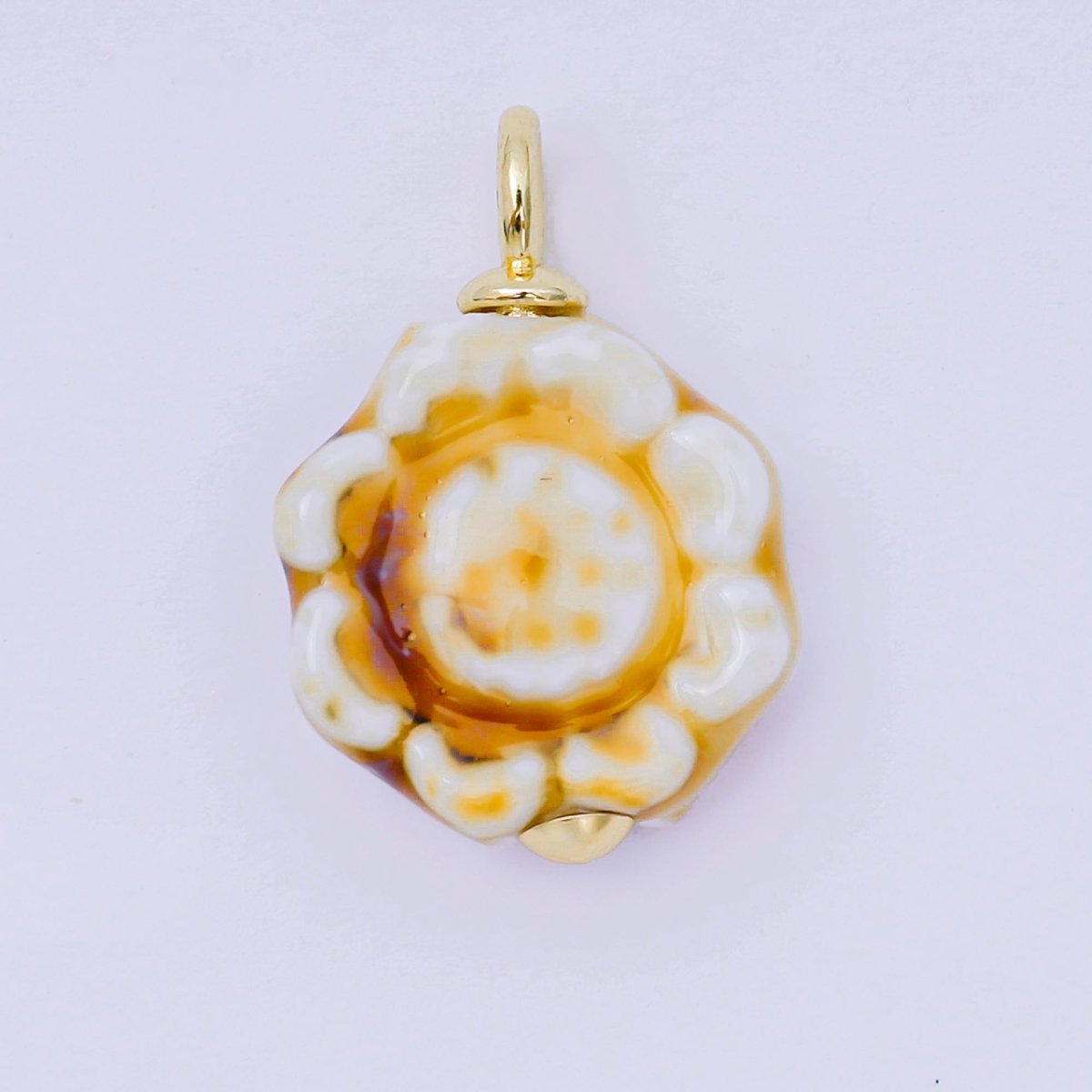 24K Gold Filled 26mm Ceramic Art Vintage Luxurious Blooming Flower Charm | AH - 651 - AH - 654 - DLUXCA