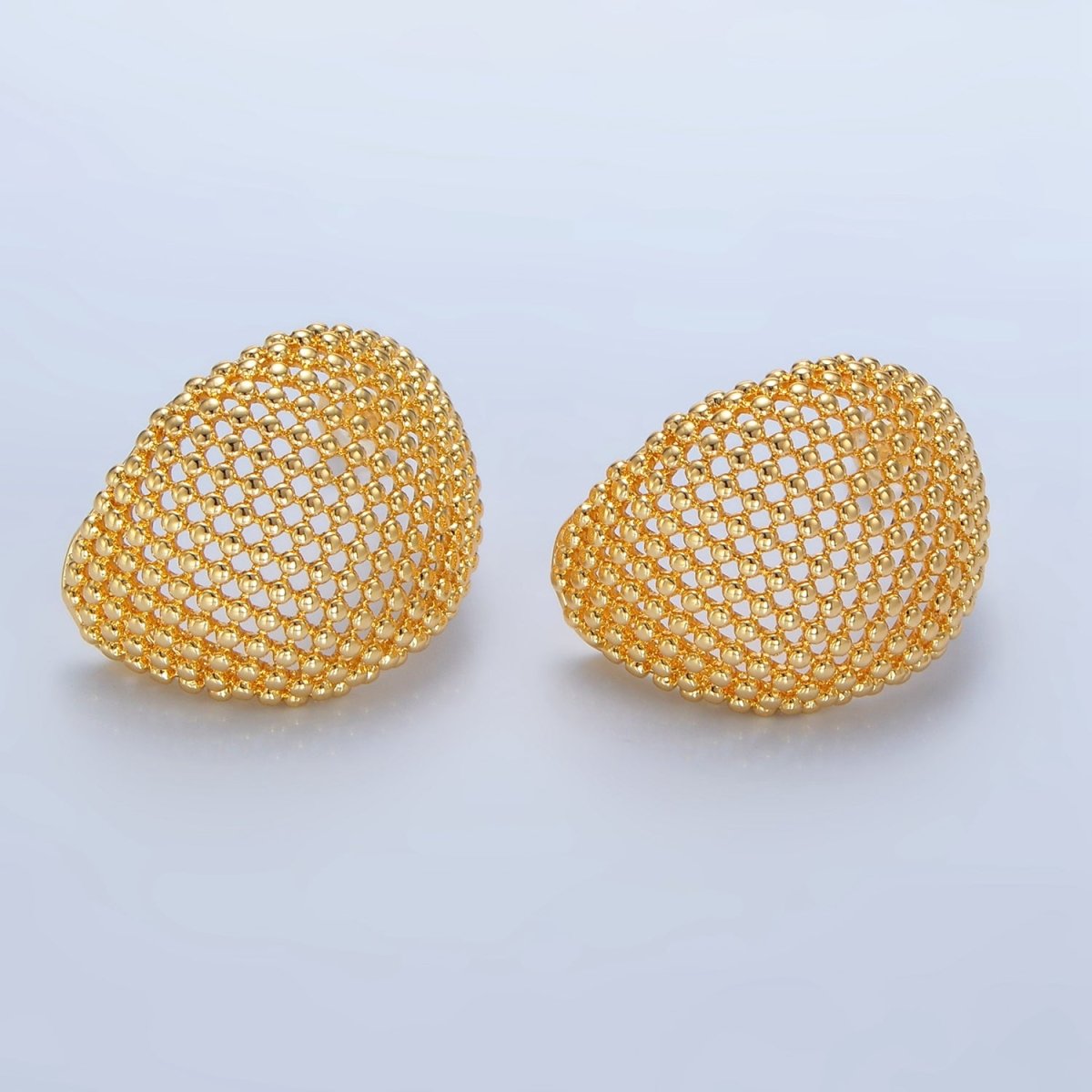 24K Gold Filled 27mm Dotted Dome Geometric C - Shaped Hoop Earrings | P130 - DLUXCA