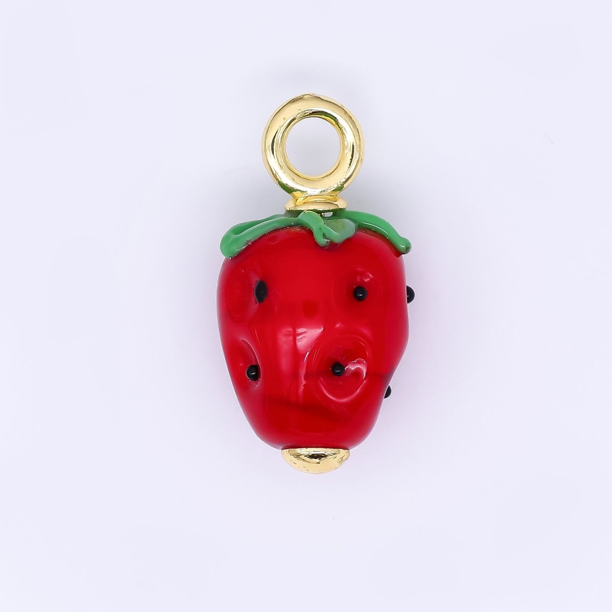 24K Gold Filled 27mm Glass Art Crimson Red Strawberry Fruit Charm | AH - 625 - DLUXCA