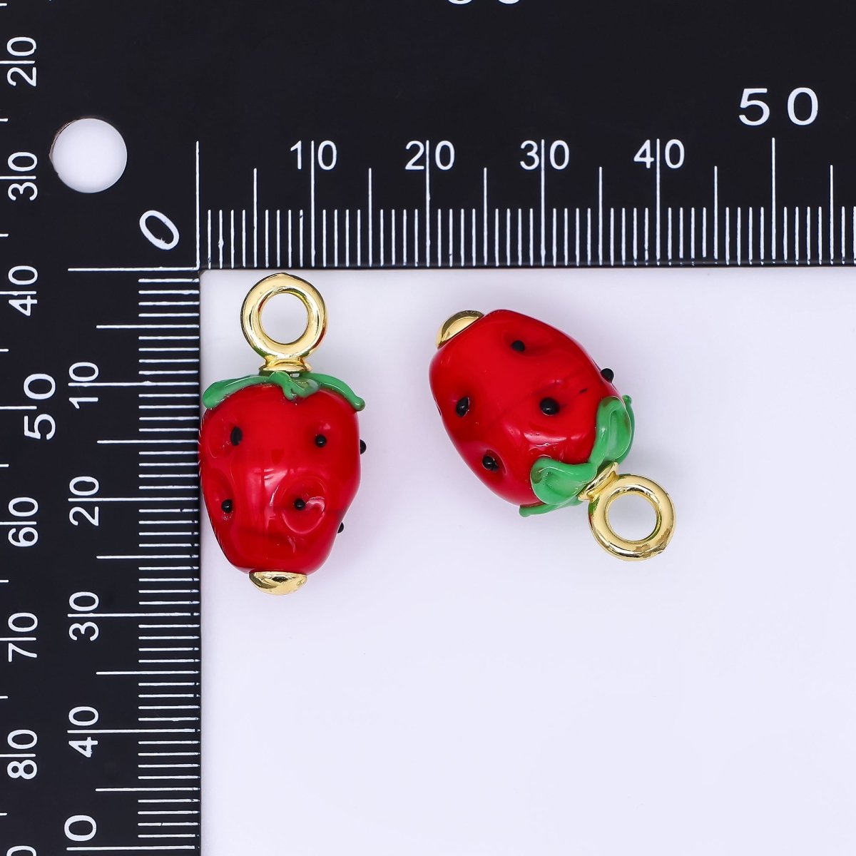 24K Gold Filled 27mm Glass Art Crimson Red Strawberry Fruit Charm | AH - 625 - DLUXCA