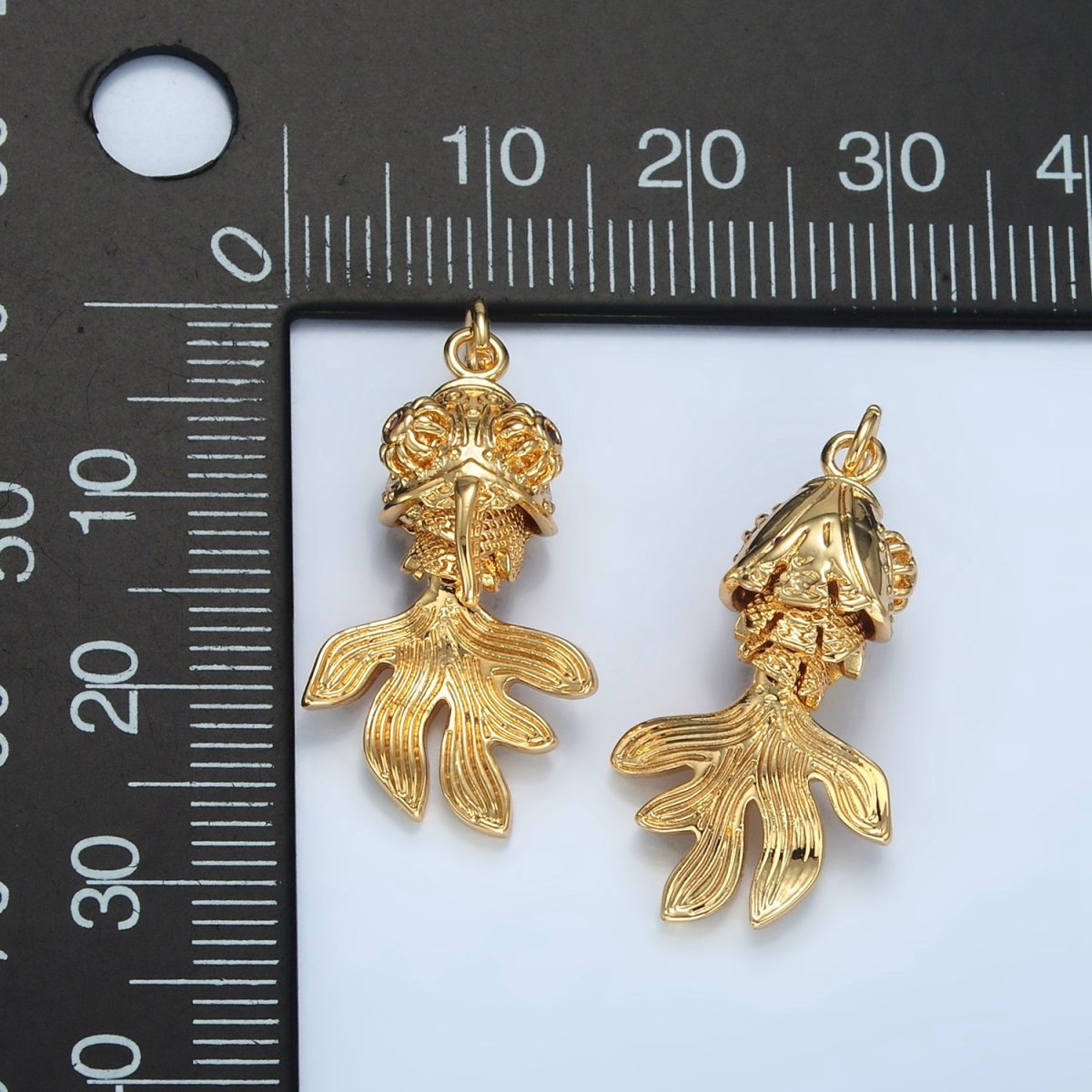 24K Gold Filled 27mm Gold Fish Artisan Multidimensional Pet Animal Charm | E226 - DLUXCA