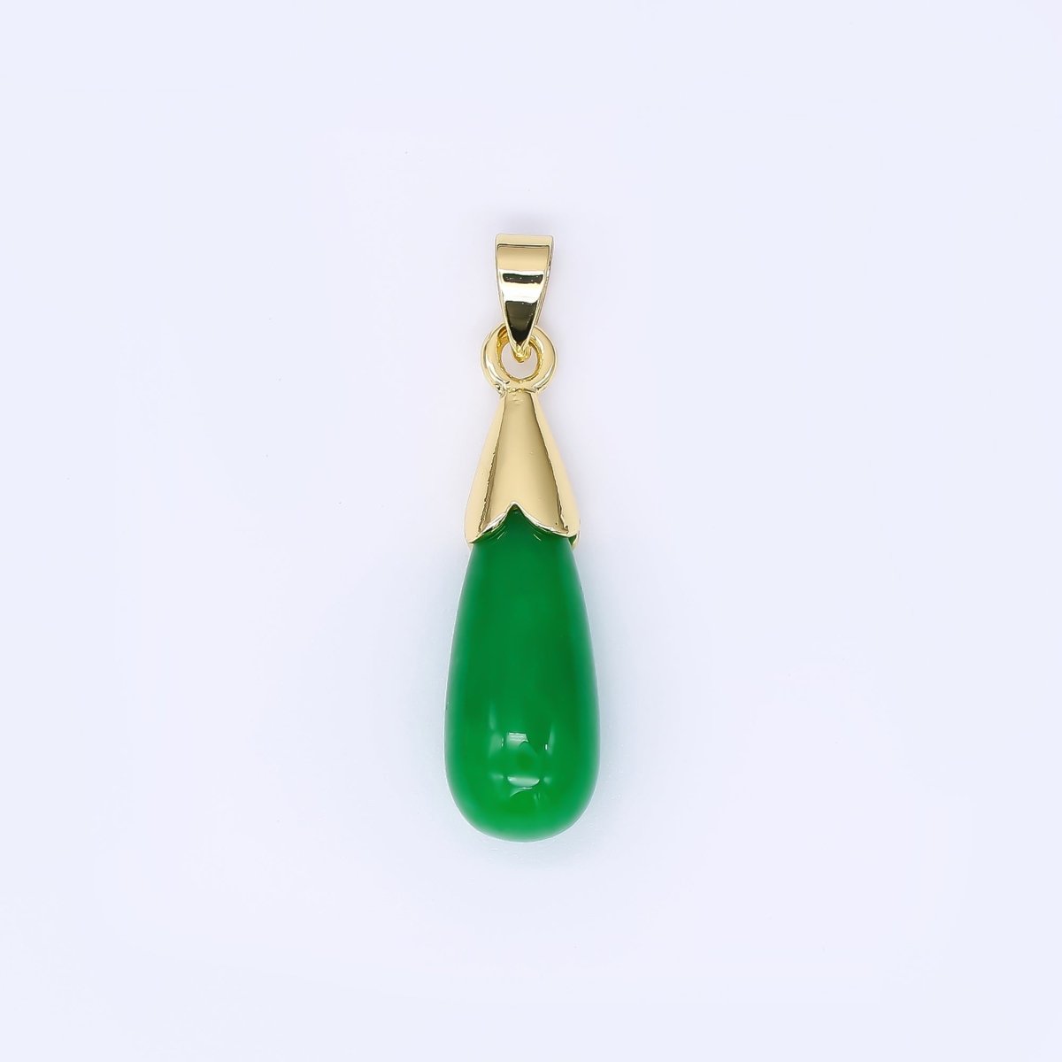 24K Gold Filled 27mm Natural Gemstone Jade Charm Classic Teardrop Pendant | AA - 1593 - DLUXCA