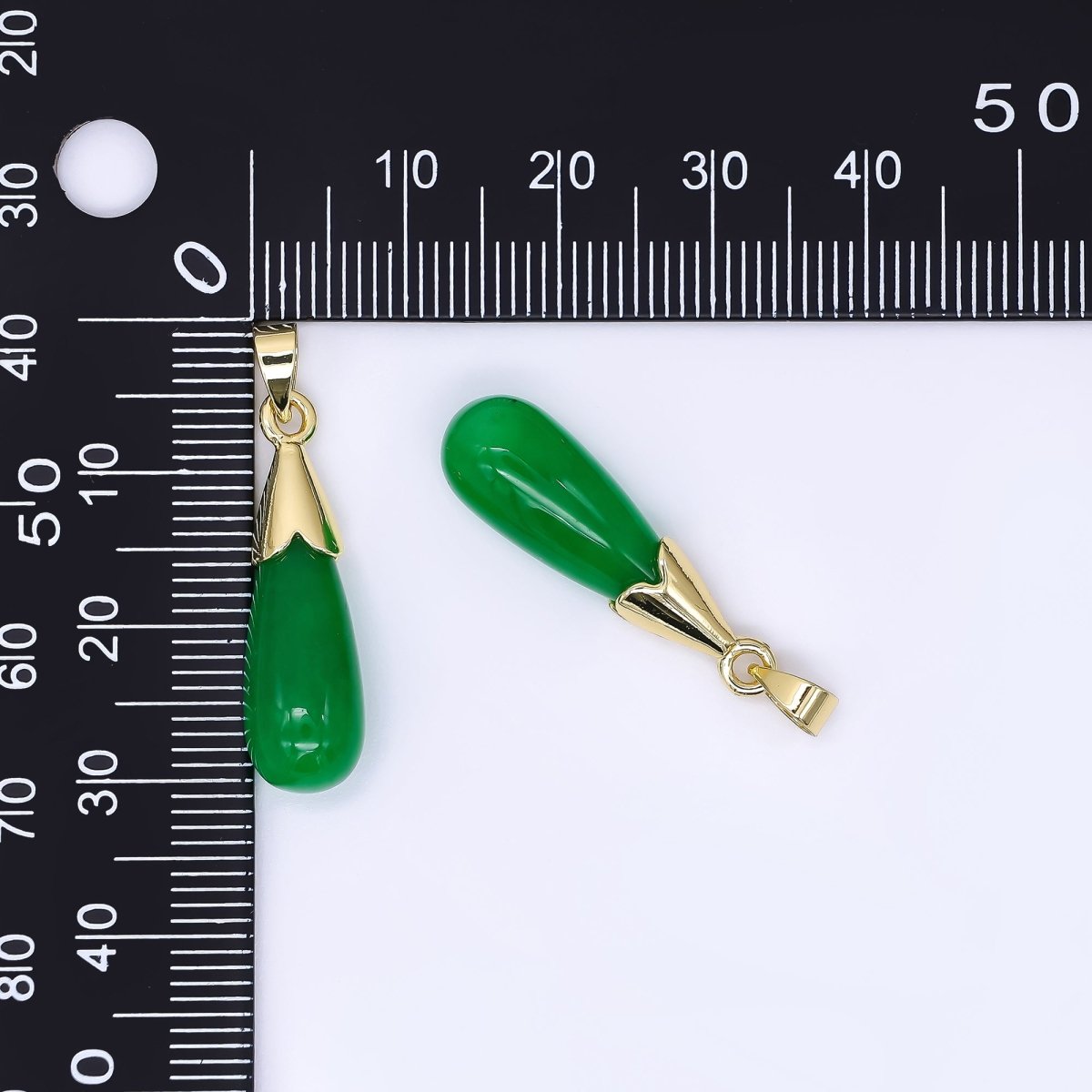 24K Gold Filled 27mm Natural Gemstone Jade Charm Classic Teardrop Pendant | AA - 1593 - DLUXCA