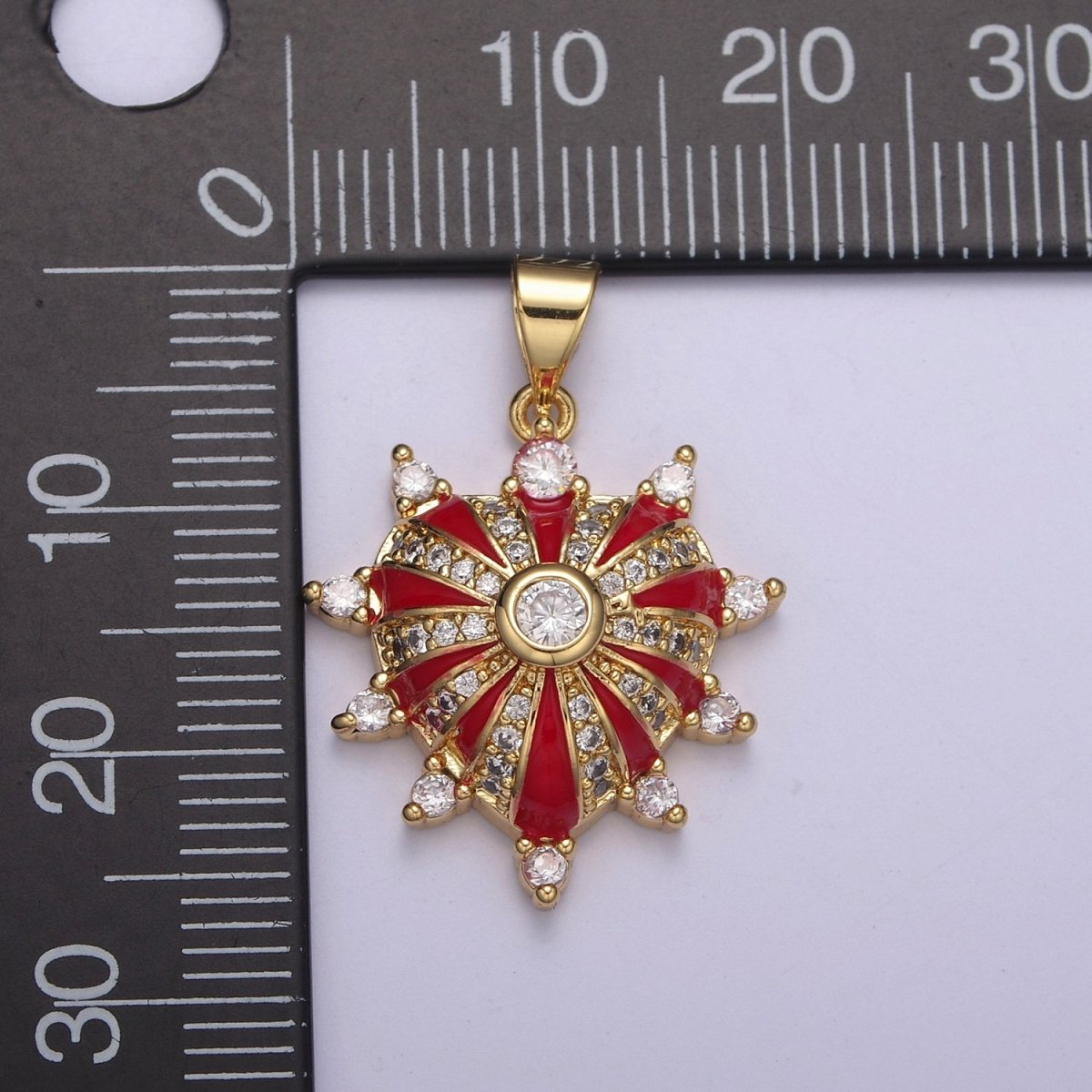 24K Gold Filled 27mm White, Red, Black, Pink Enamel Micro Paved CZ Heart Pendant | H436 - H441 - DLUXCA