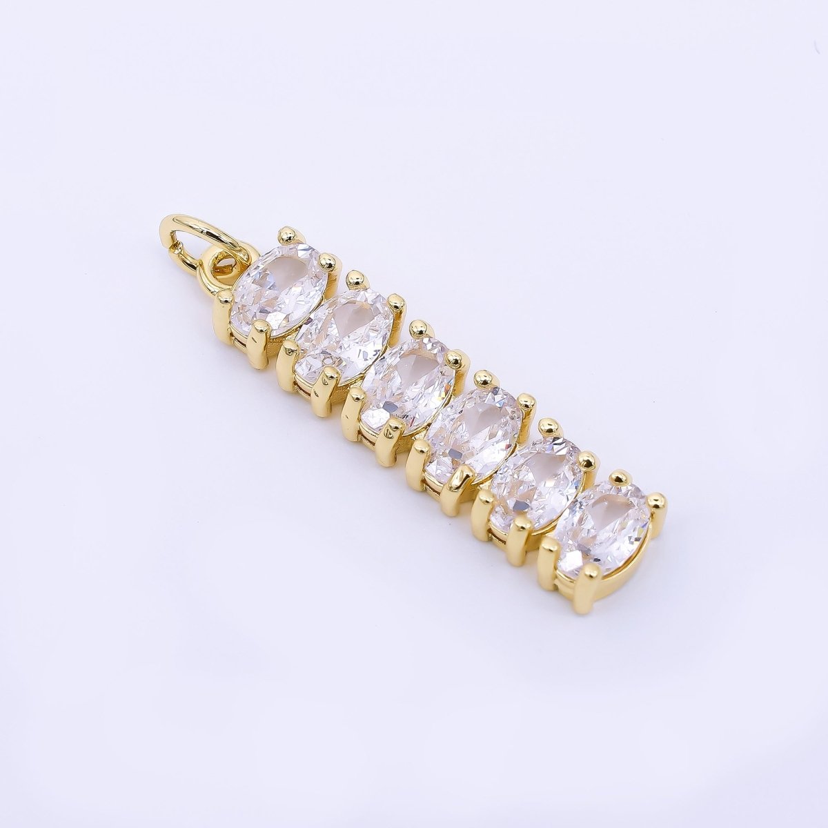 24K Gold Filled 28mm 6 Marquise - Ladder CZ Stacked Charm | AJ - 501 - DLUXCA