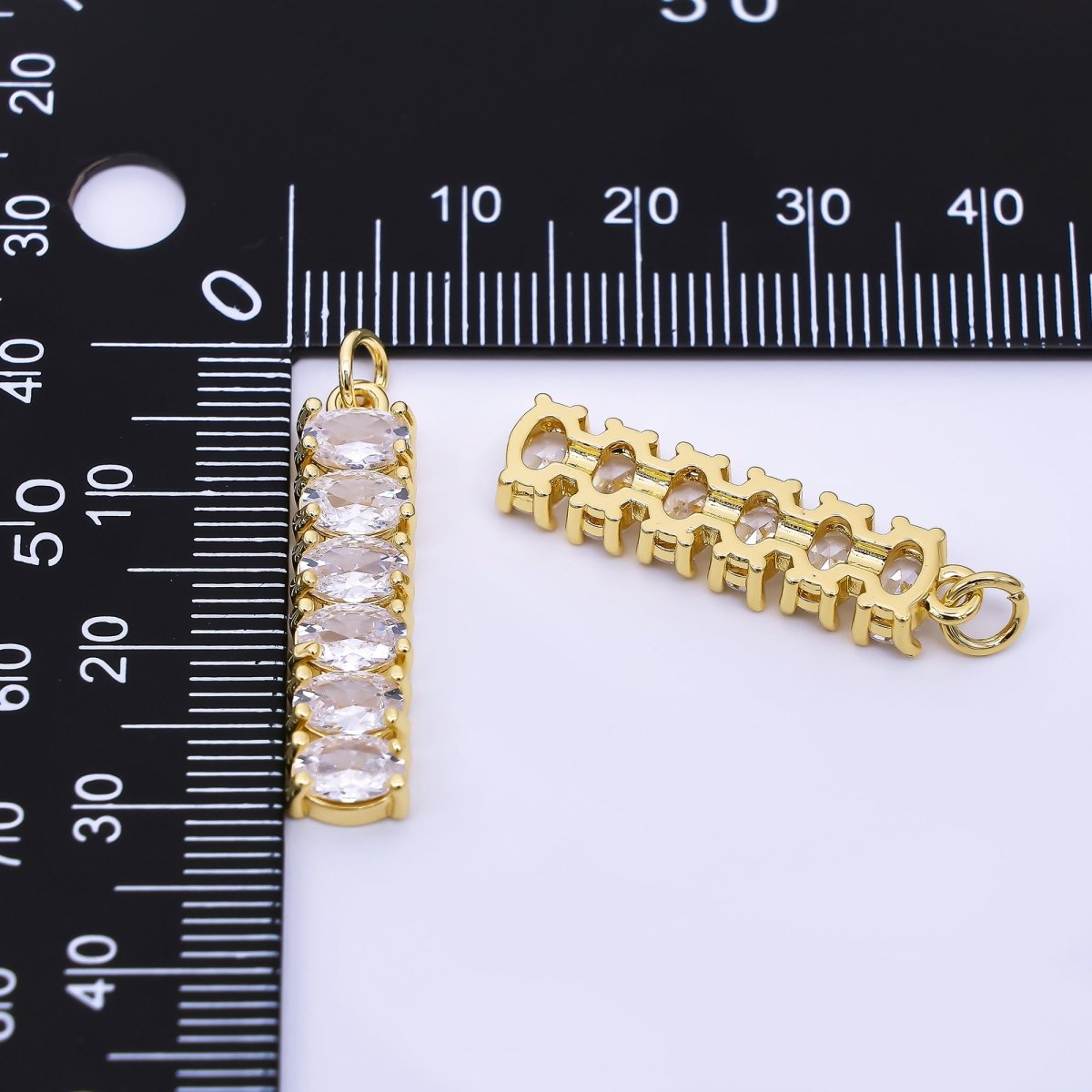 24K Gold Filled 28mm 6 Marquise - Ladder CZ Stacked Charm | AJ - 501 - DLUXCA