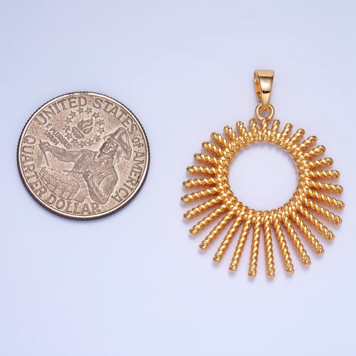 24K Gold Filled 28mm Celestial Sun Ray Croissant Circular Pendant in Gold & Silver | AA995 - DLUXCA