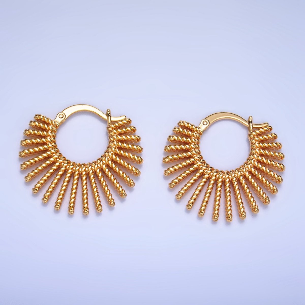 24K Gold Filled 28mm Celestial Sun Ray Croissant Latch Hoop Earrings in Gold & Silver | P230 P231 - DLUXCA