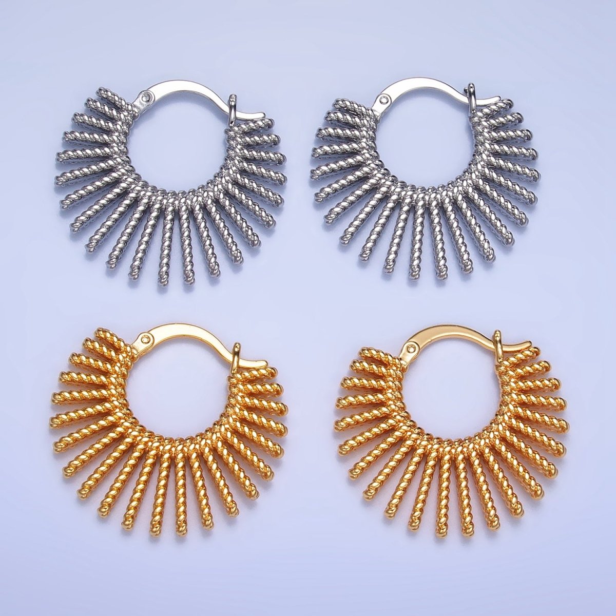 24K Gold Filled 28mm Celestial Sun Ray Croissant Latch Hoop Earrings in Gold & Silver | P230 P231 - DLUXCA