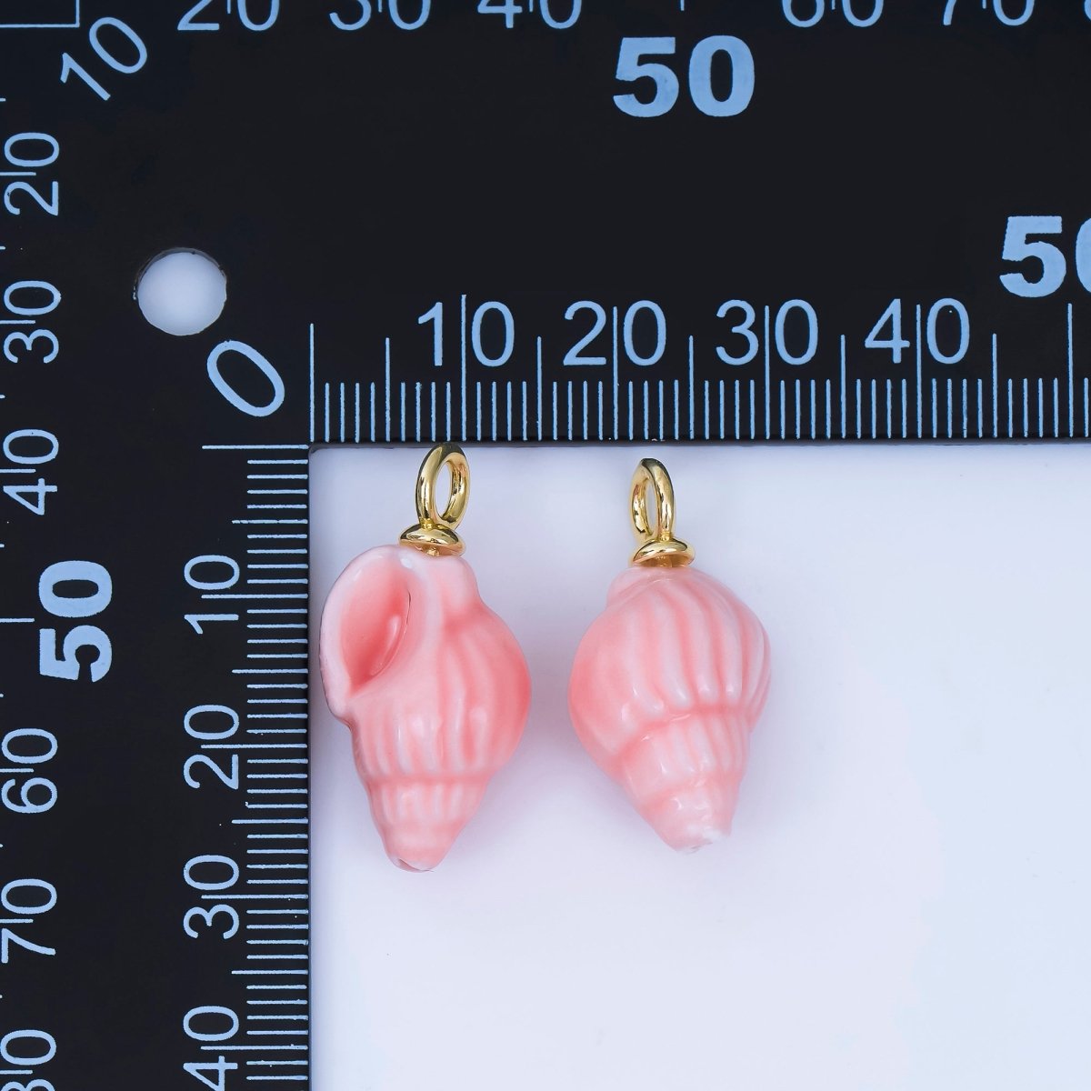24K Gold Filled 28mm Ceramic Art Pink Sea Shell Charm | AH - 384 - DLUXCA