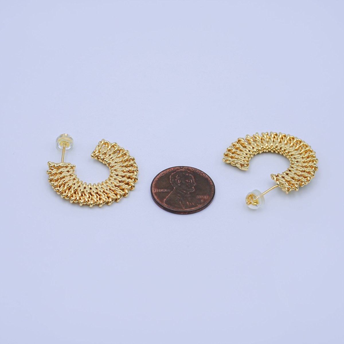 24K Gold Filled 28mm Flatted Twist Curb C - Shaped Hoop Earrings | T028 - DLUXCA